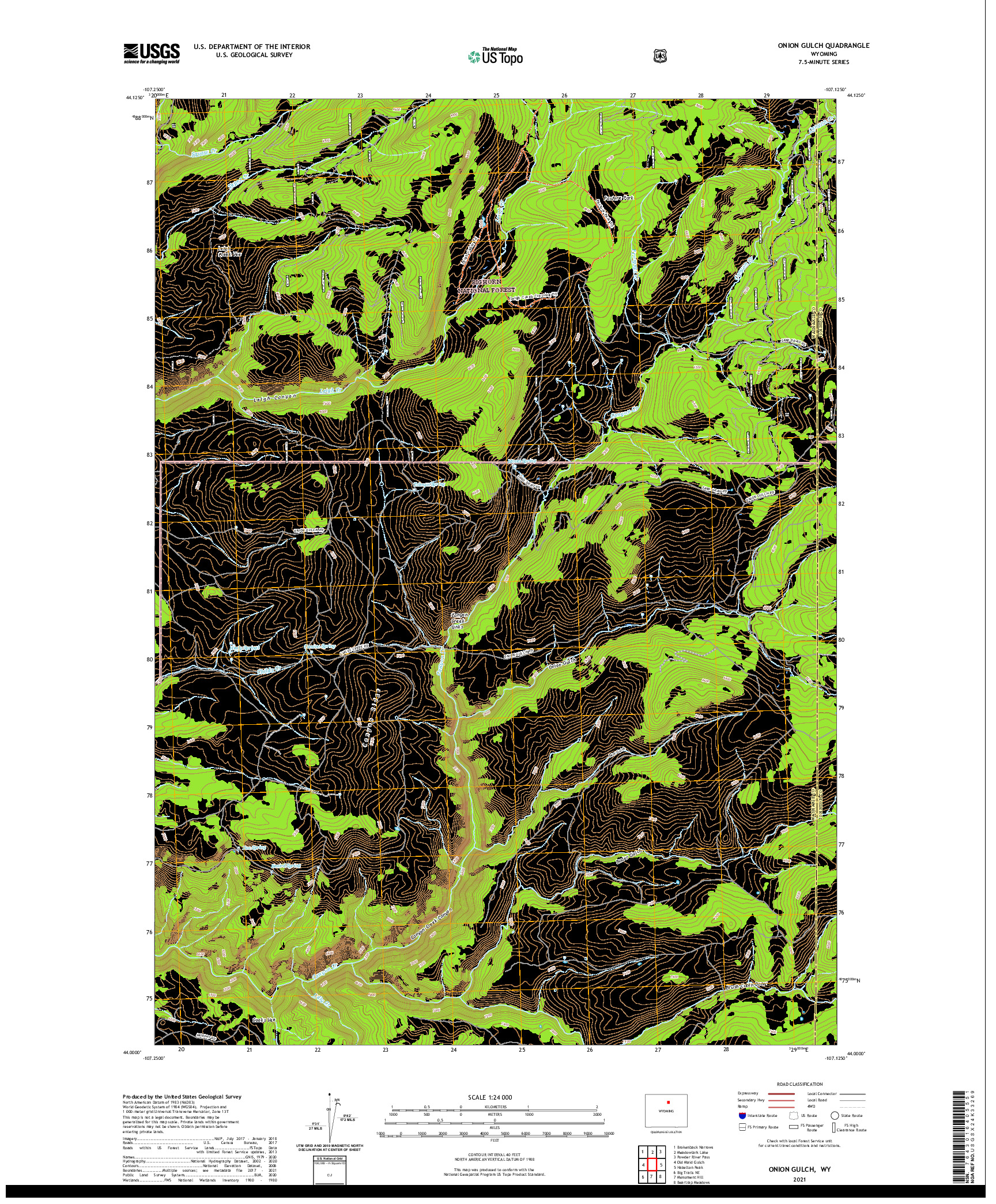 USGS US TOPO 7.5-MINUTE MAP FOR ONION GULCH, WY 2021