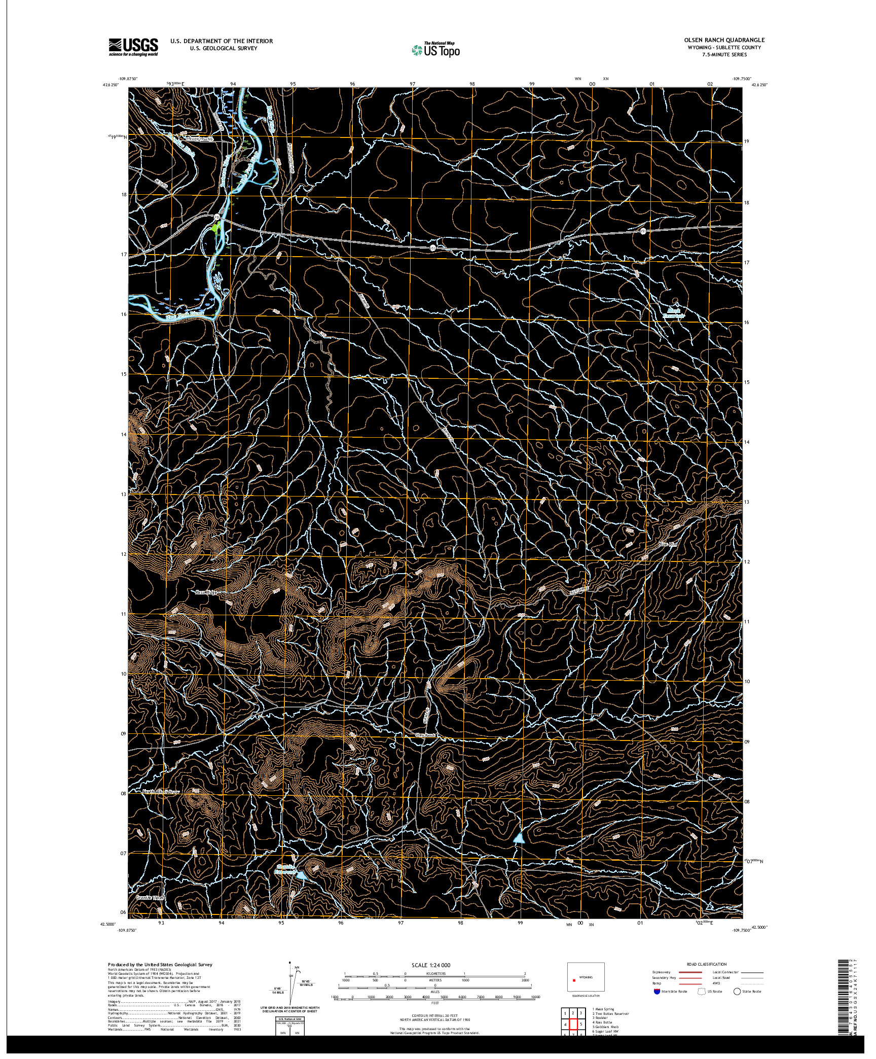 USGS US TOPO 7.5-MINUTE MAP FOR OLSEN RANCH, WY 2021