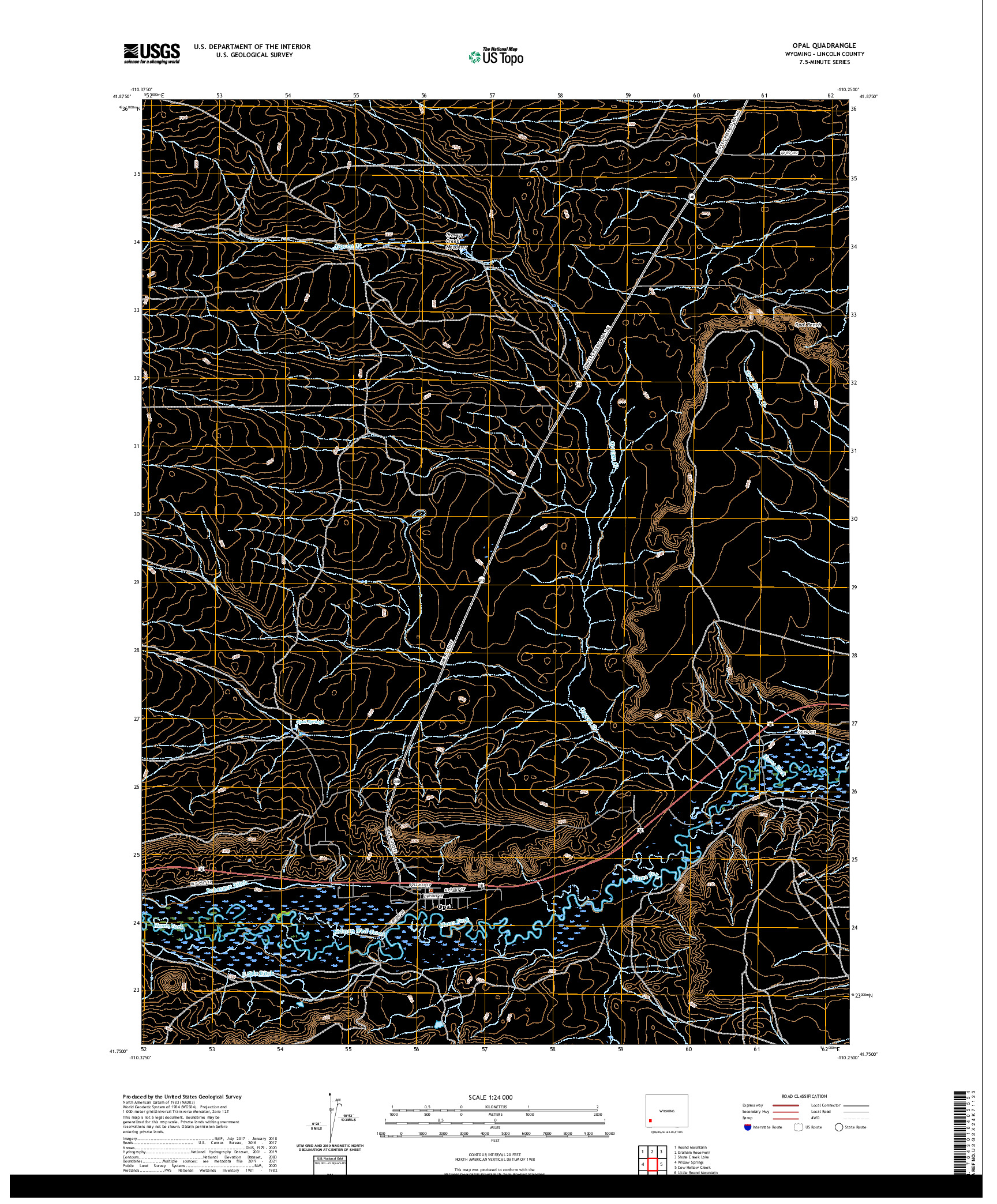 USGS US TOPO 7.5-MINUTE MAP FOR OPAL, WY 2021