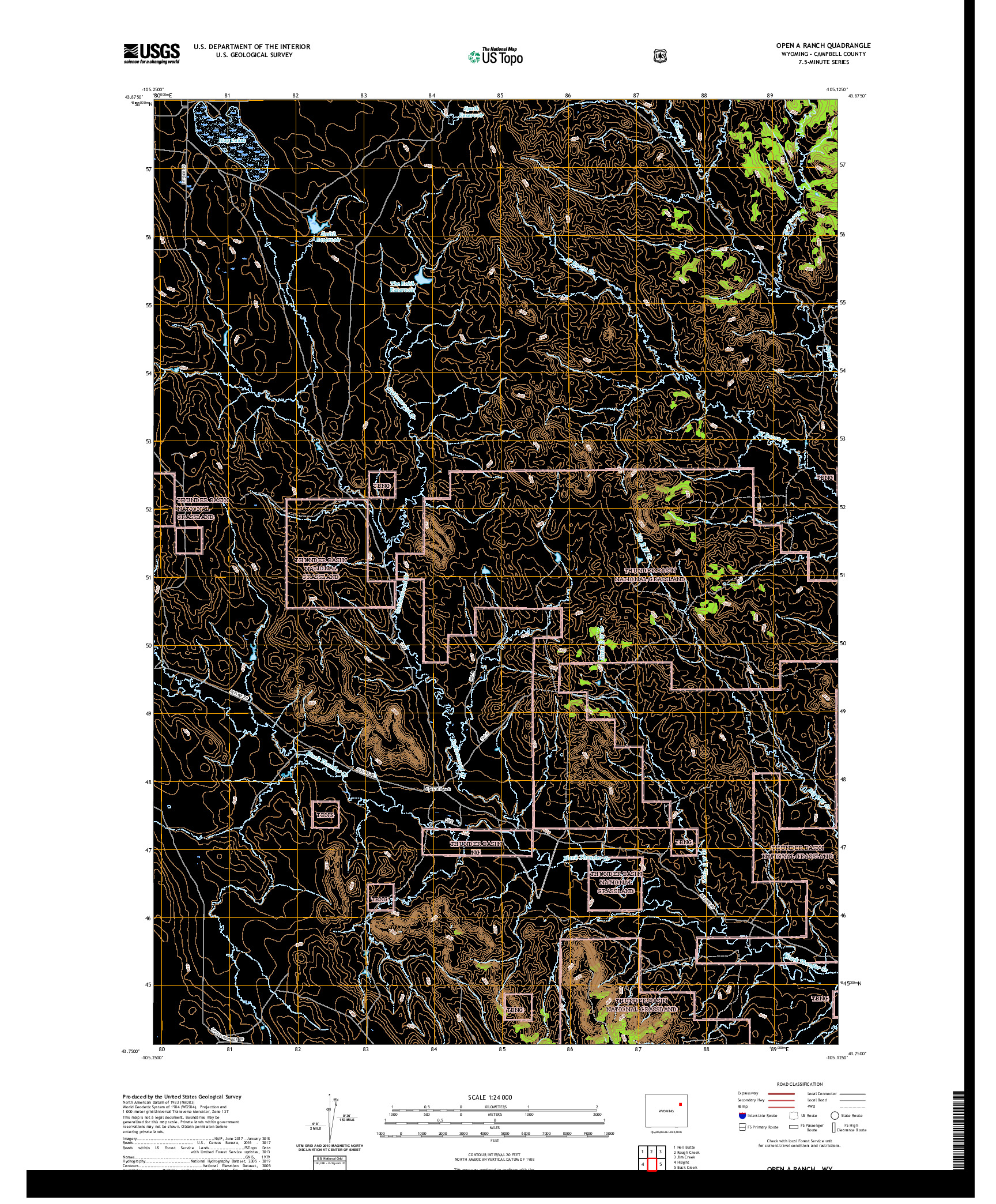 USGS US TOPO 7.5-MINUTE MAP FOR OPEN A RANCH, WY 2021