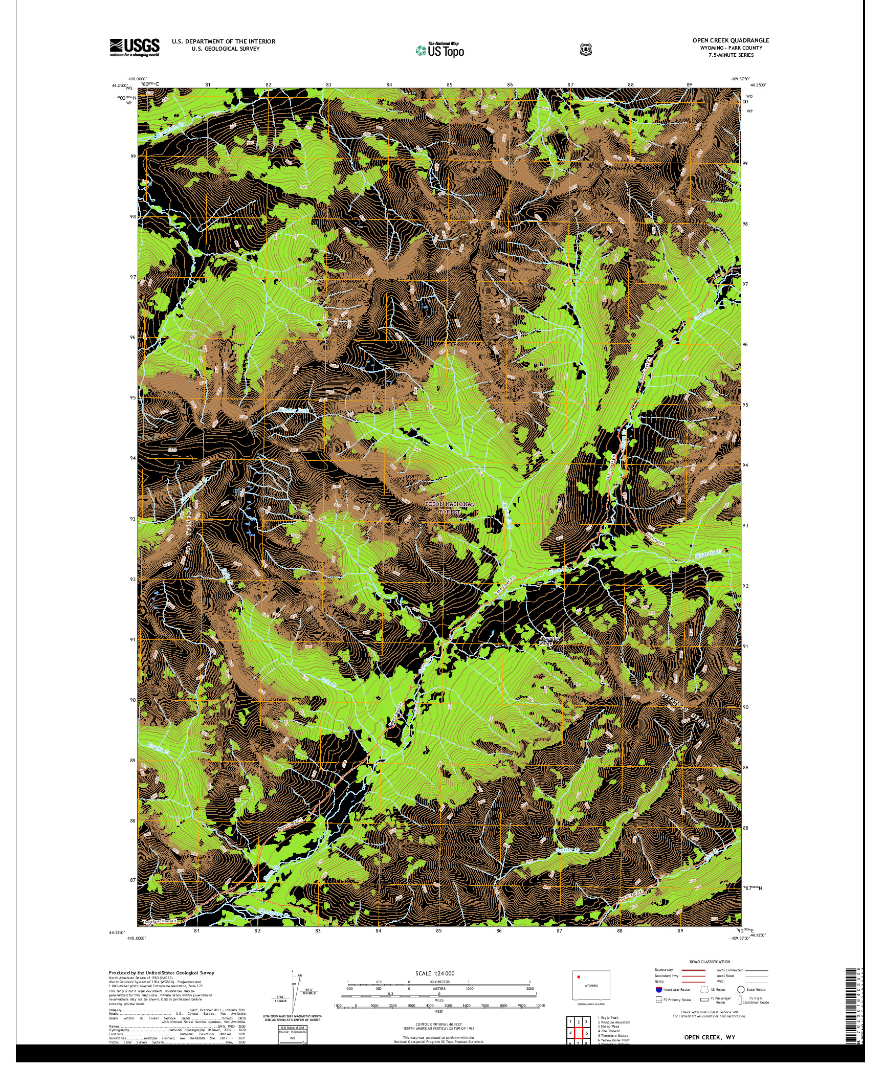 USGS US TOPO 7.5-MINUTE MAP FOR OPEN CREEK, WY 2021