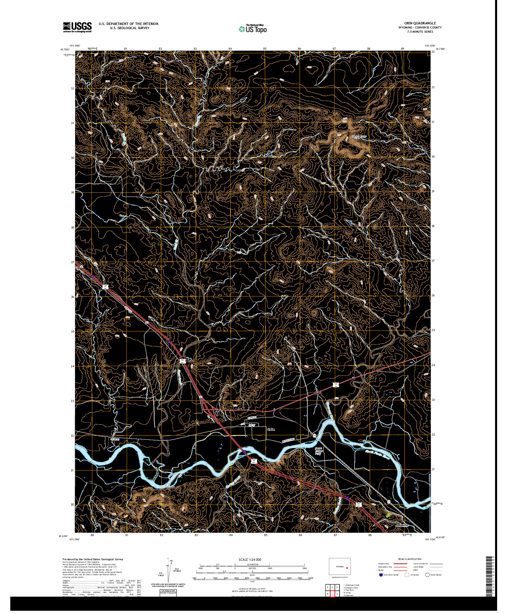 USGS US TOPO 7.5-MINUTE MAP FOR ORIN, WY 2021