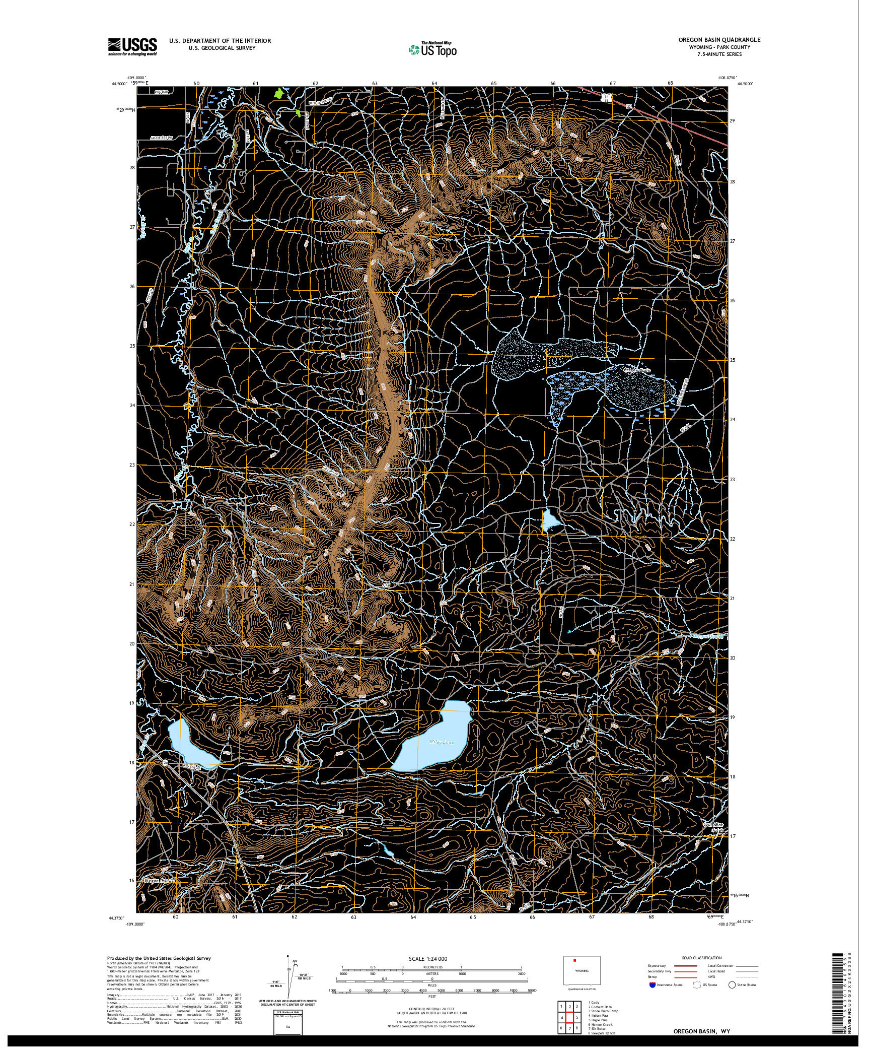 USGS US TOPO 7.5-MINUTE MAP FOR OREGON BASIN, WY 2021