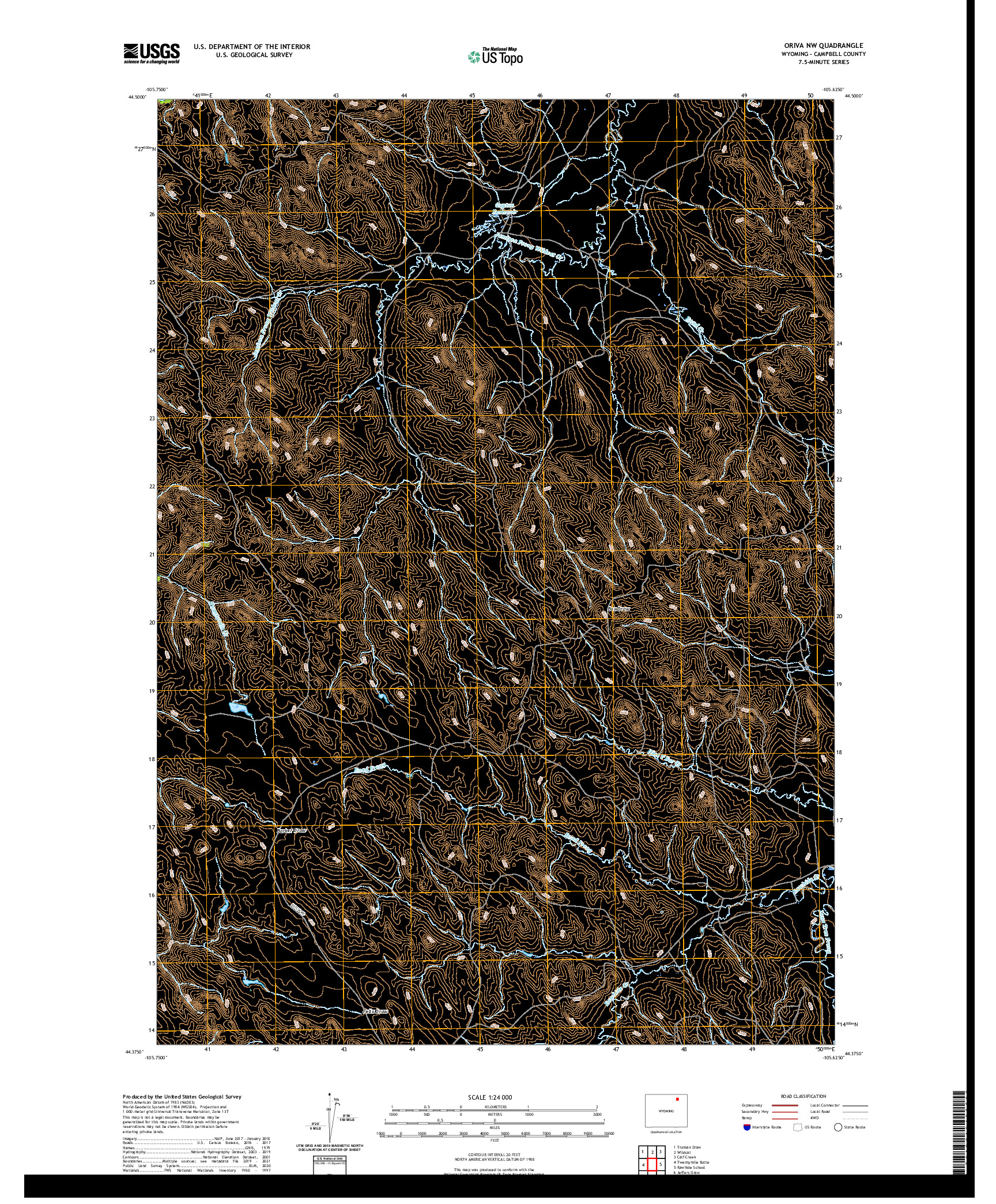 USGS US TOPO 7.5-MINUTE MAP FOR ORIVA NW, WY 2021