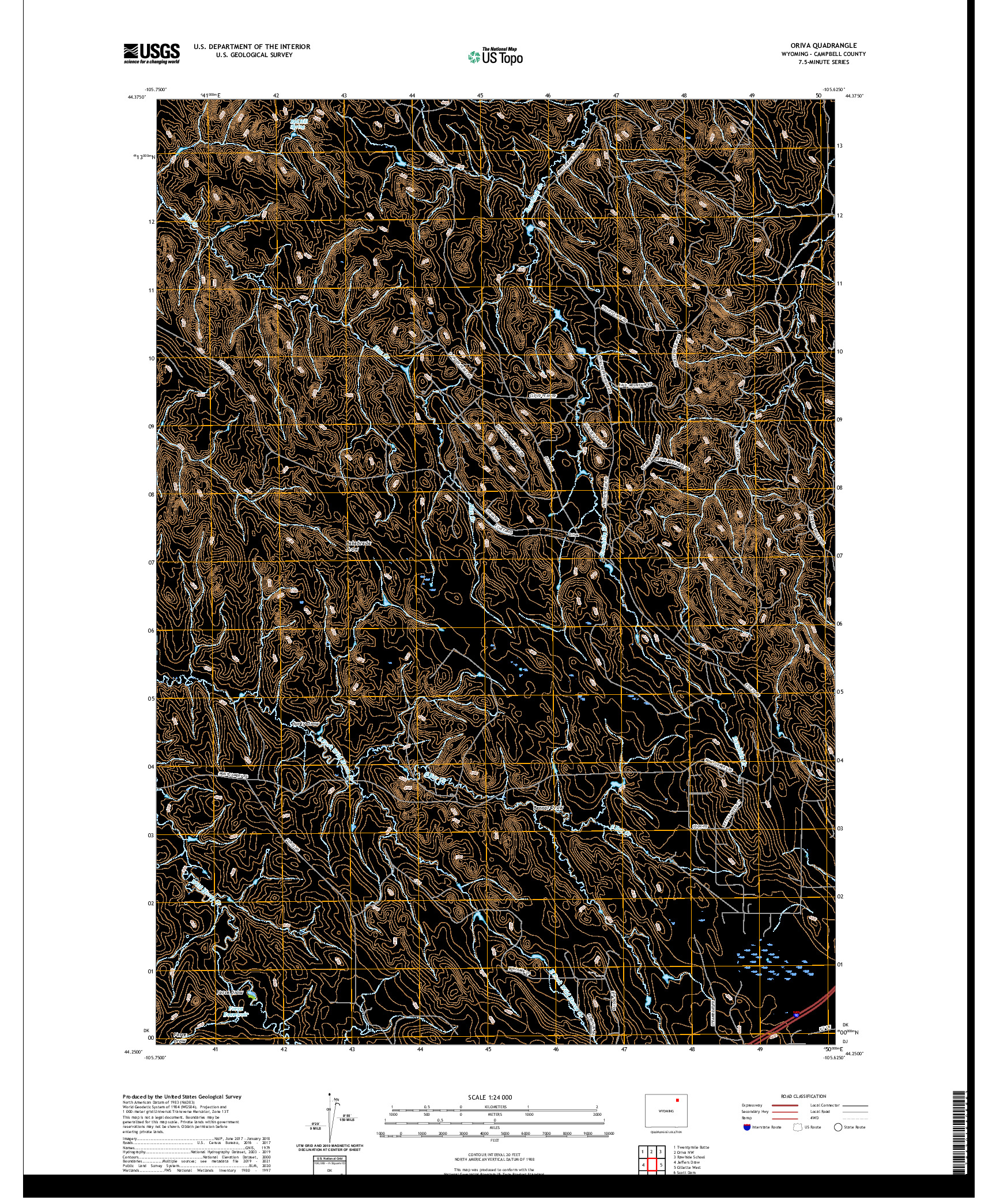 USGS US TOPO 7.5-MINUTE MAP FOR ORIVA, WY 2021