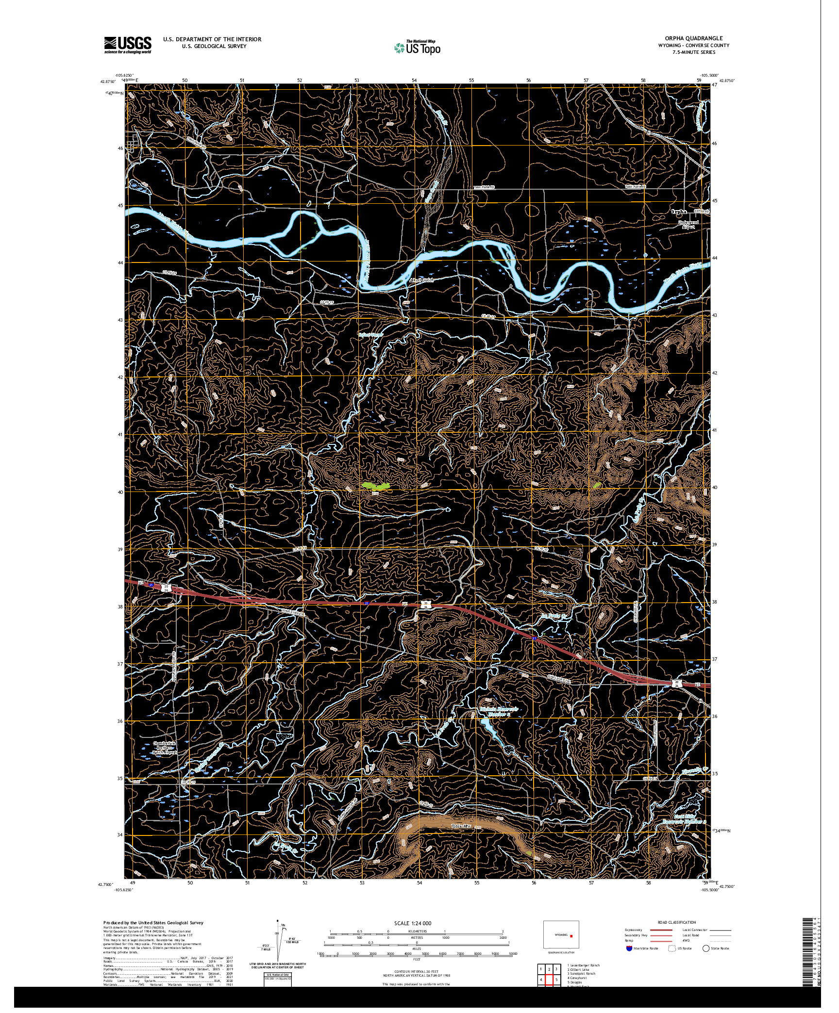 USGS US TOPO 7.5-MINUTE MAP FOR ORPHA, WY 2021