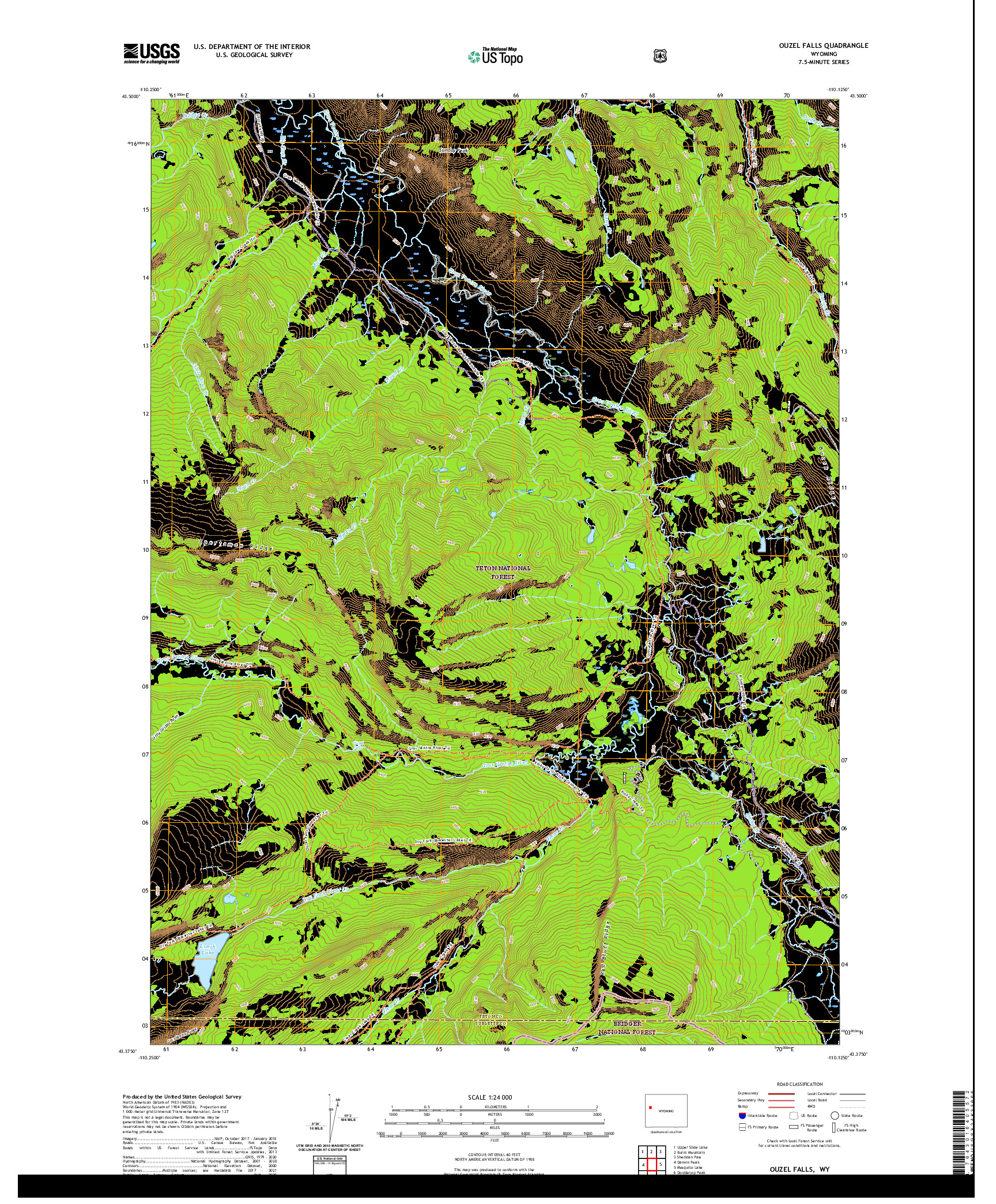 USGS US TOPO 7.5-MINUTE MAP FOR OUZEL FALLS, WY 2021