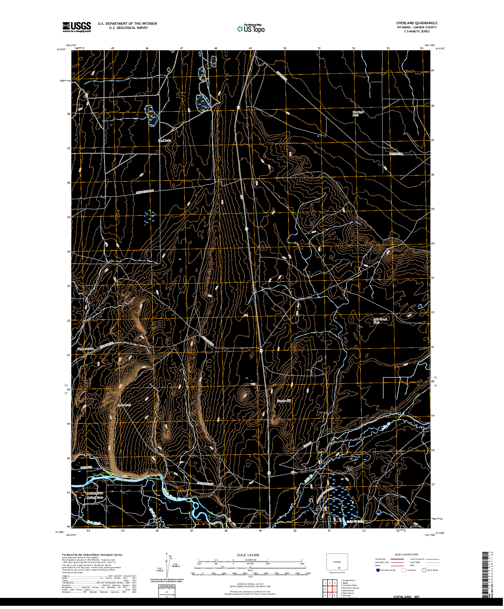 USGS US TOPO 7.5-MINUTE MAP FOR OVERLAND, WY 2021