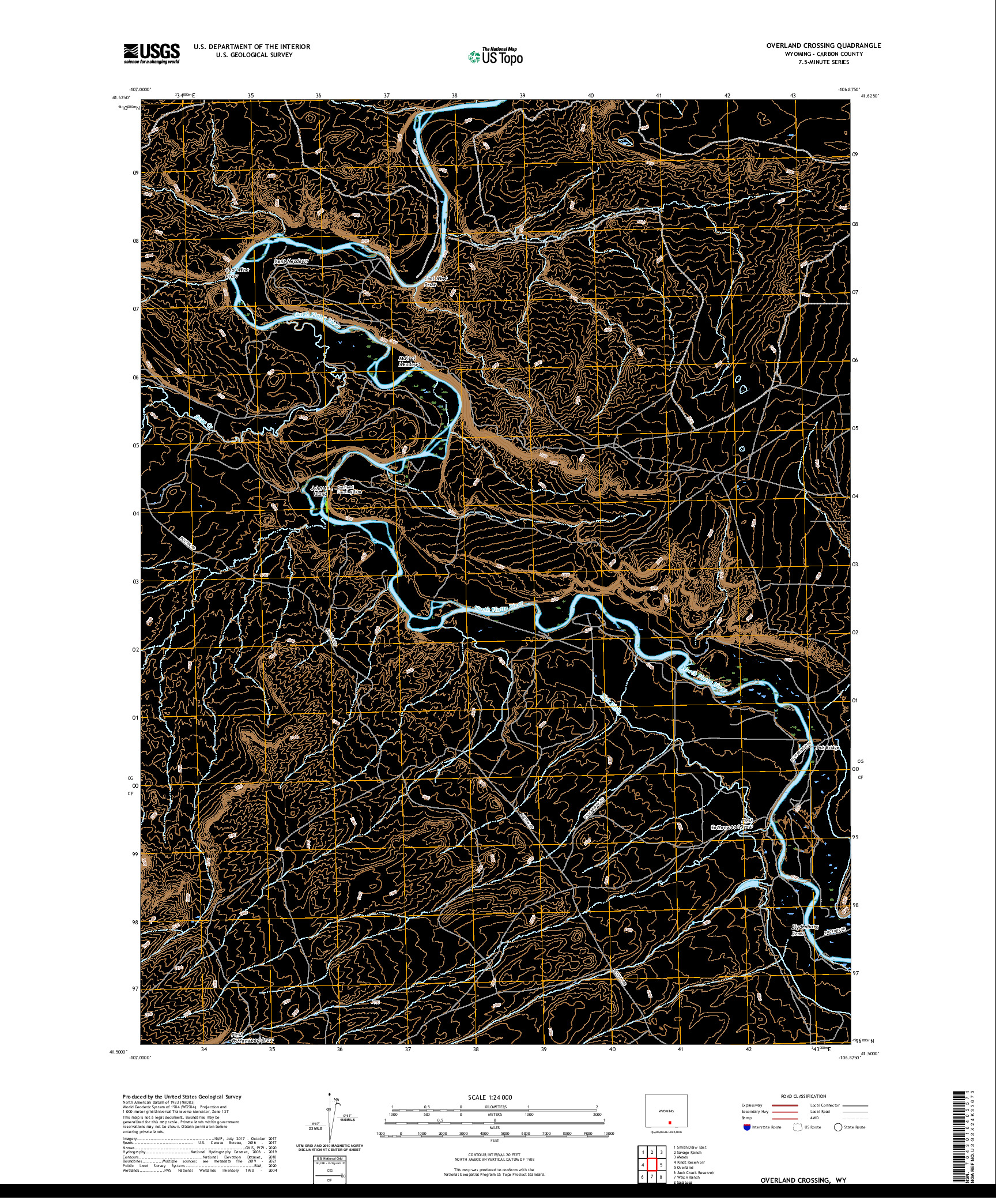 USGS US TOPO 7.5-MINUTE MAP FOR OVERLAND CROSSING, WY 2021