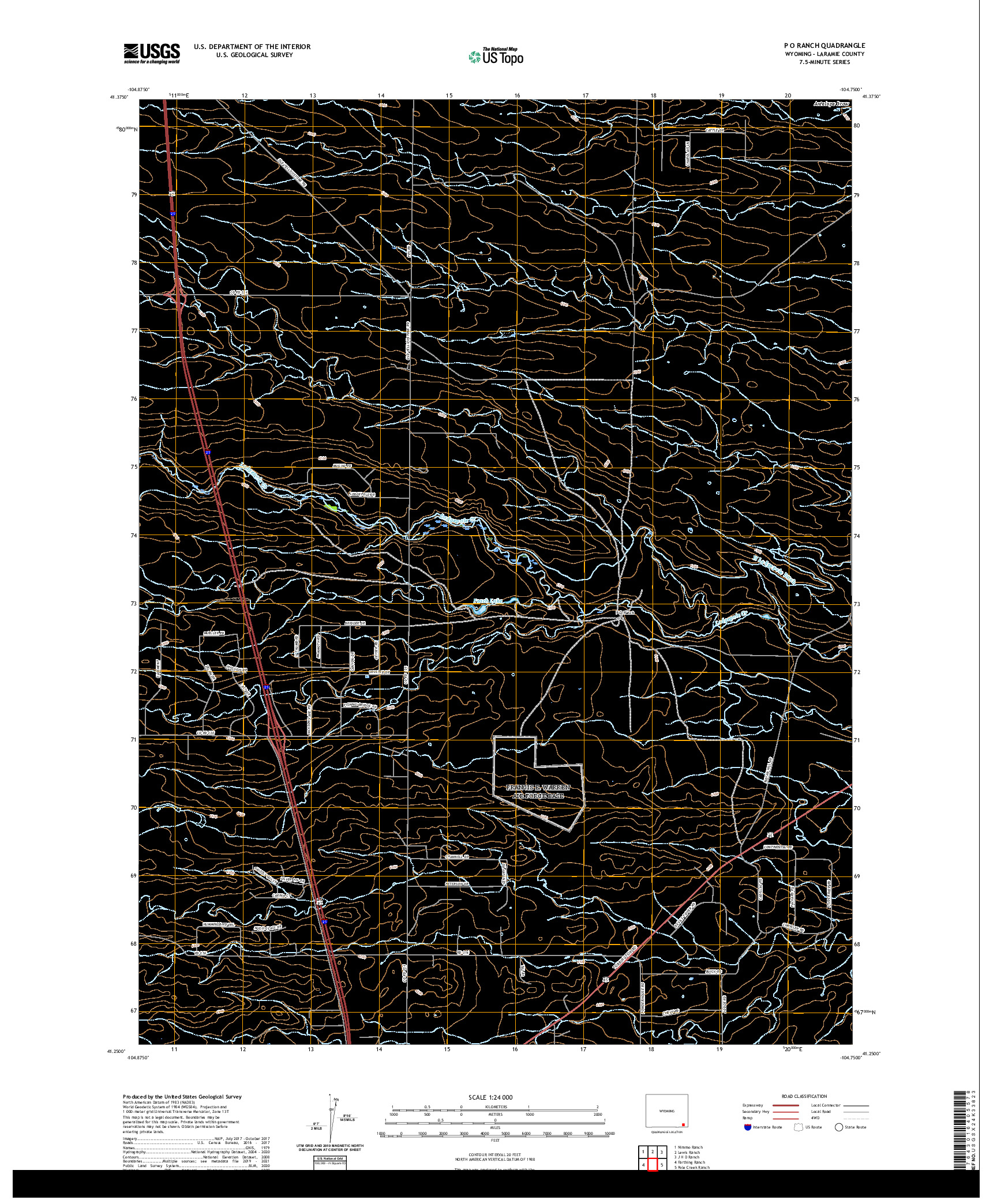 USGS US TOPO 7.5-MINUTE MAP FOR P O RANCH, WY 2021