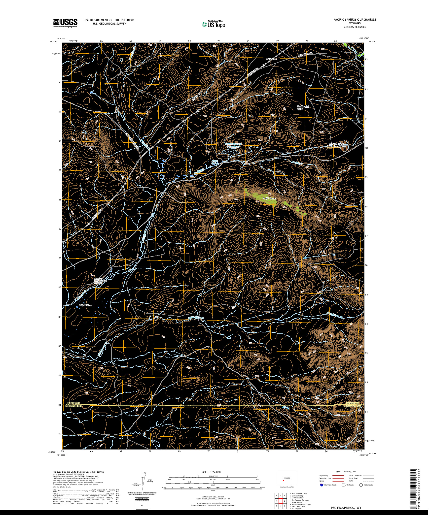 USGS US TOPO 7.5-MINUTE MAP FOR PACIFIC SPRINGS, WY 2021