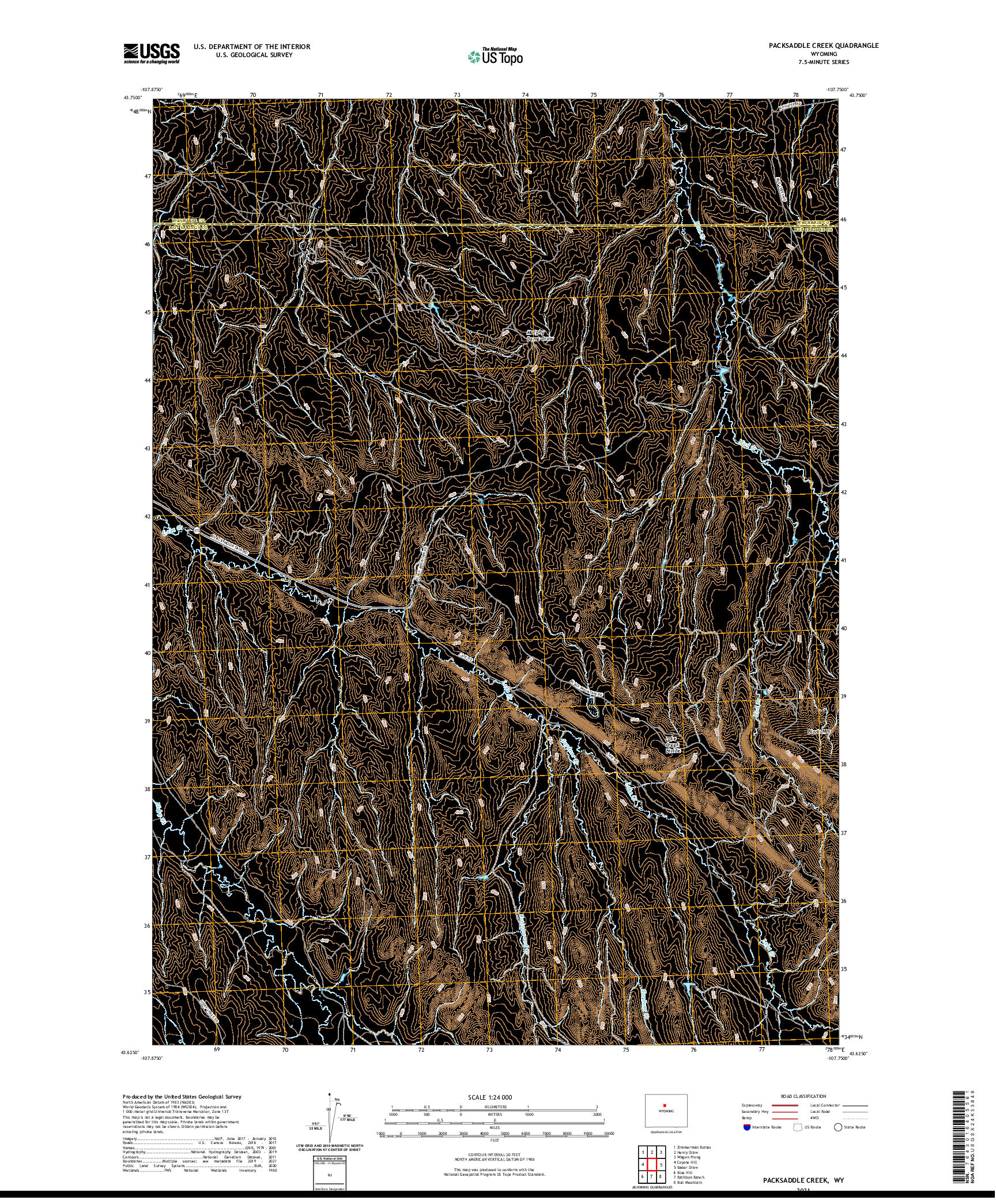 USGS US TOPO 7.5-MINUTE MAP FOR PACKSADDLE CREEK, WY 2021