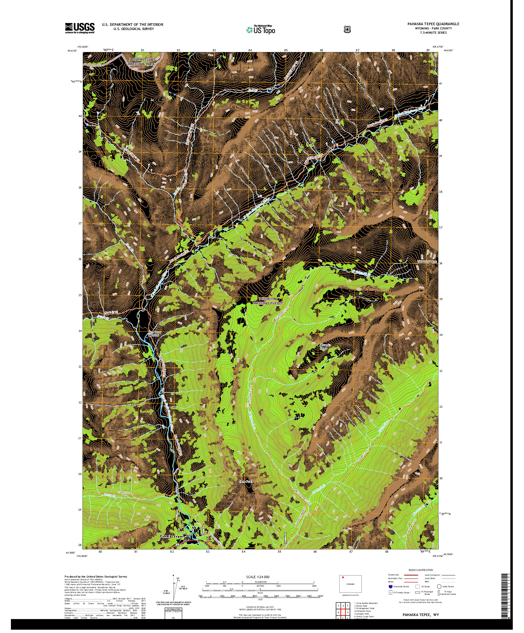 USGS US TOPO 7.5-MINUTE MAP FOR PAHASKA TEPEE, WY 2021