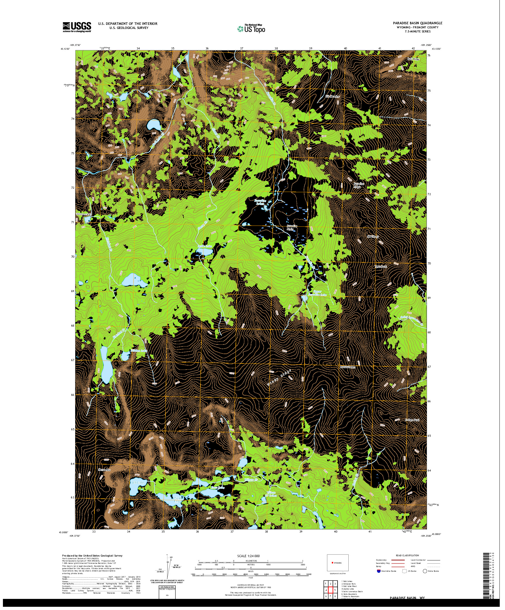 USGS US TOPO 7.5-MINUTE MAP FOR PARADISE BASIN, WY 2021