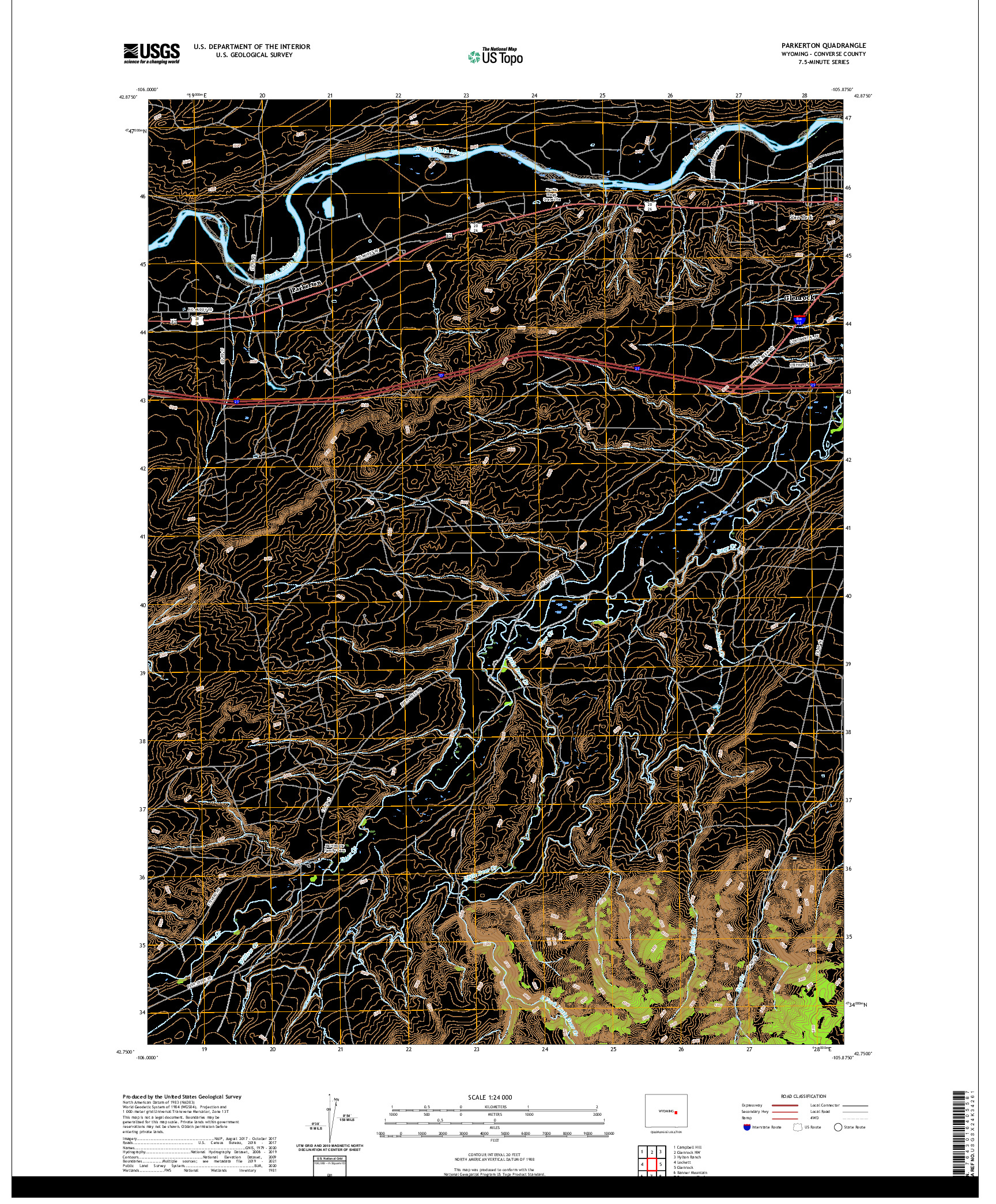 USGS US TOPO 7.5-MINUTE MAP FOR PARKERTON, WY 2021
