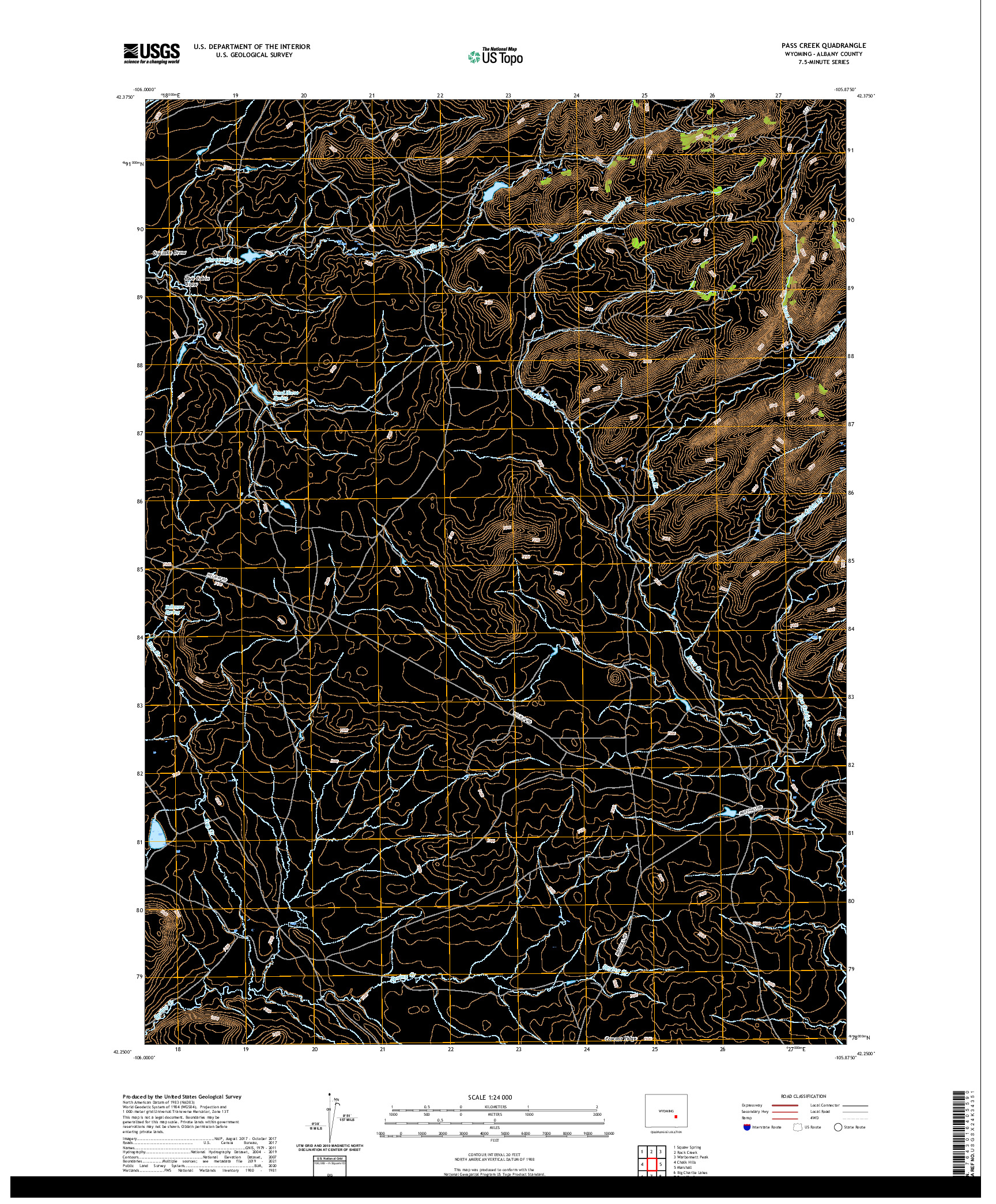 USGS US TOPO 7.5-MINUTE MAP FOR PASS CREEK, WY 2021