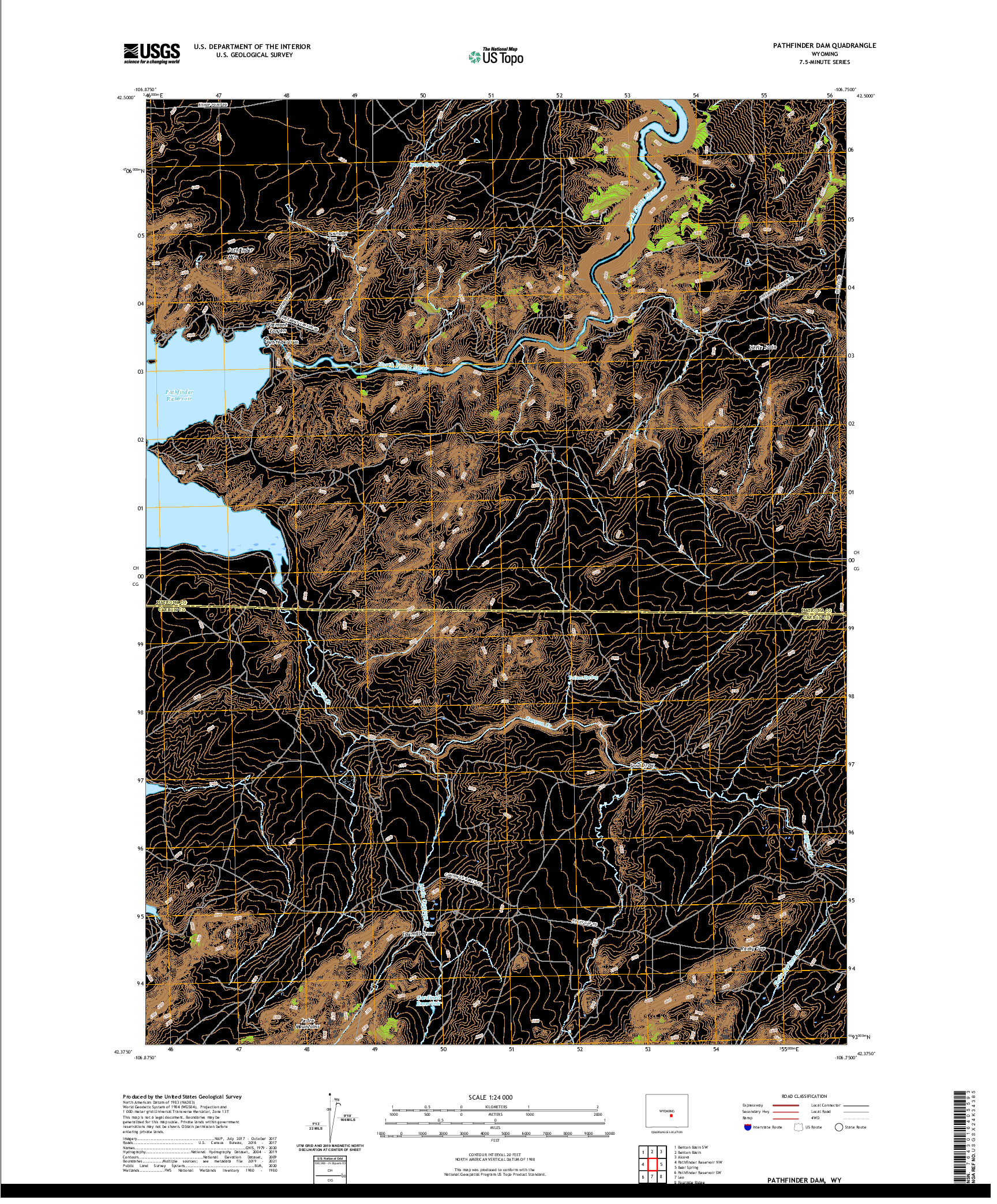 USGS US TOPO 7.5-MINUTE MAP FOR PATHFINDER DAM, WY 2021