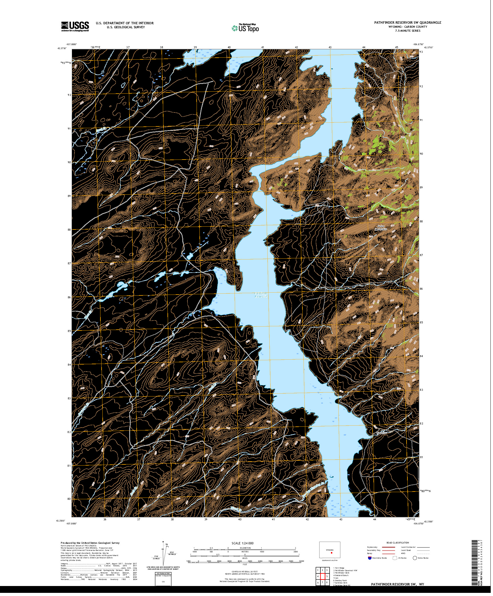 USGS US TOPO 7.5-MINUTE MAP FOR PATHFINDER RESERVOIR SW, WY 2021