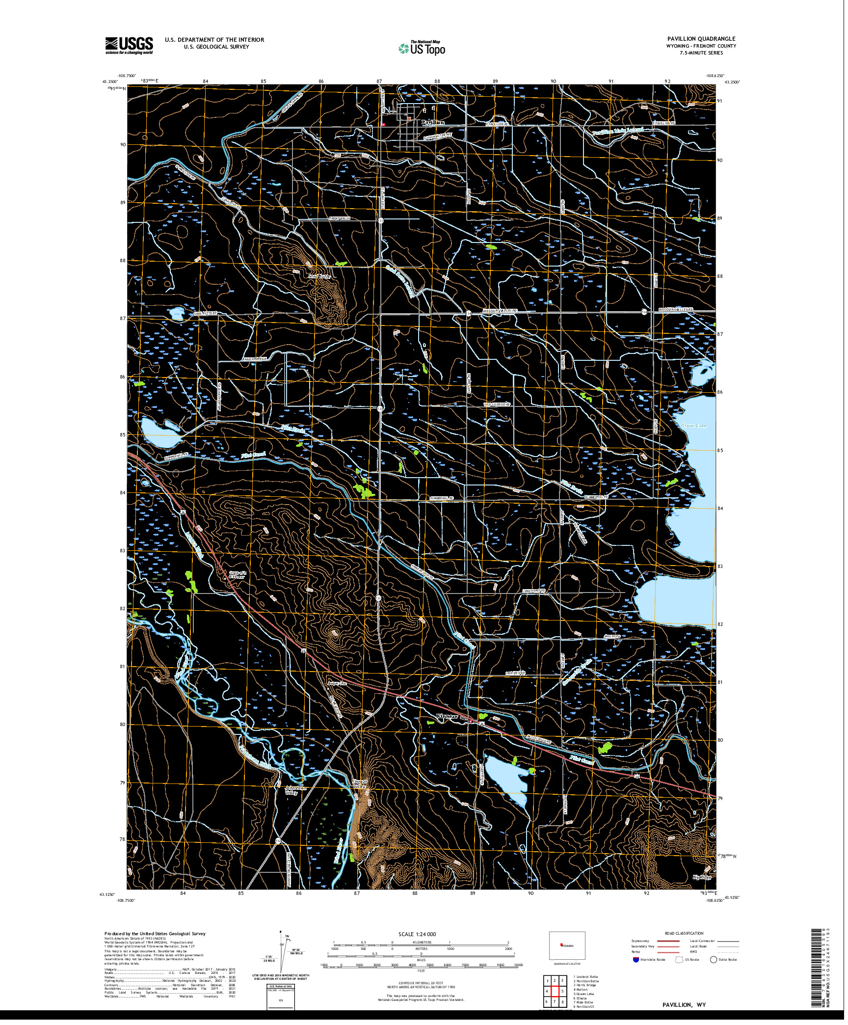 USGS US TOPO 7.5-MINUTE MAP FOR PAVILLION, WY 2021