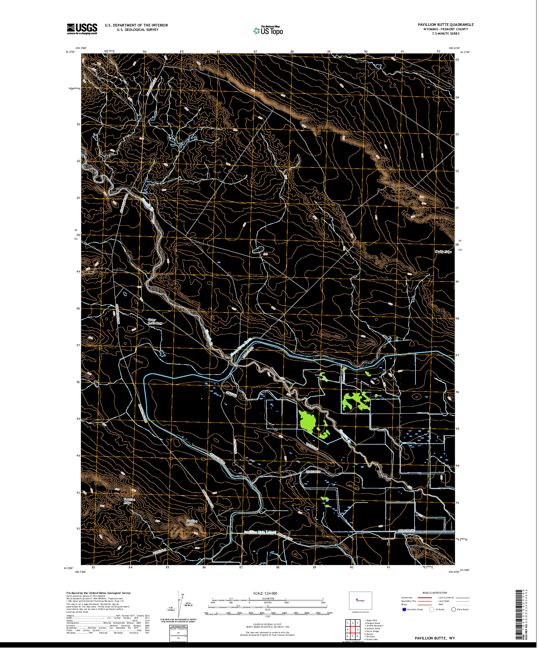 USGS US TOPO 7.5-MINUTE MAP FOR PAVILLION BUTTE, WY 2021