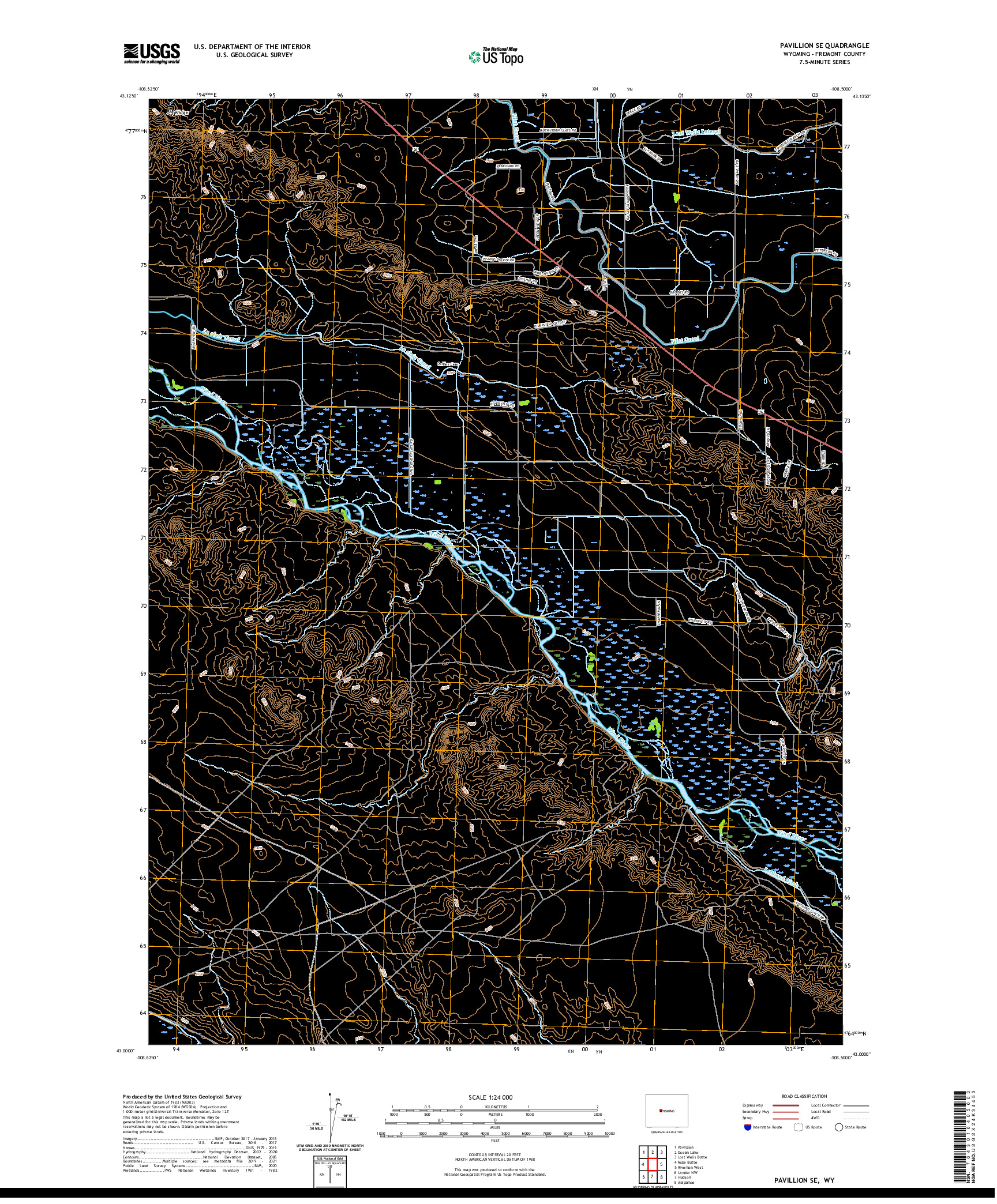 USGS US TOPO 7.5-MINUTE MAP FOR PAVILLION SE, WY 2021