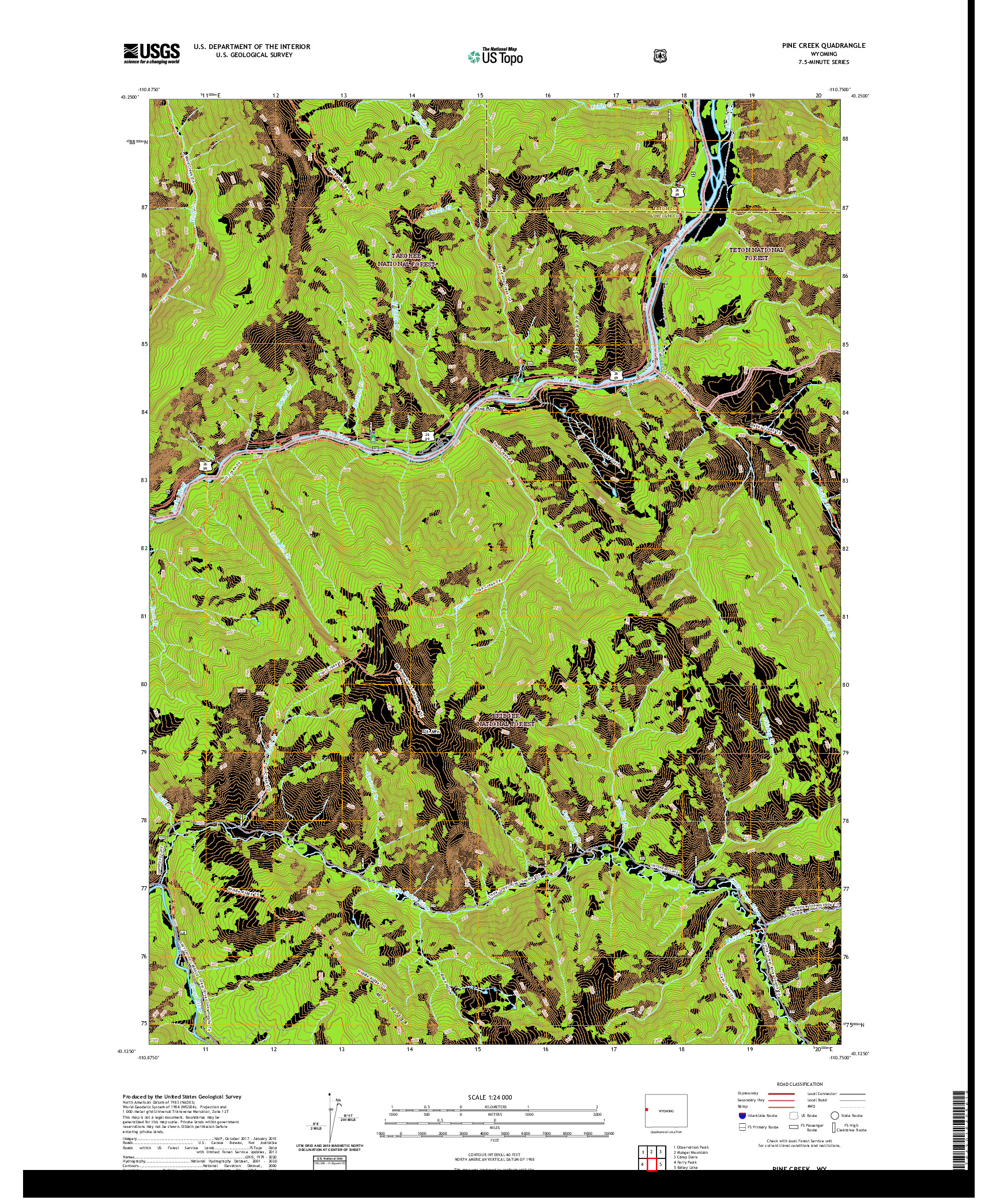 USGS US TOPO 7.5-MINUTE MAP FOR PINE CREEK, WY 2021