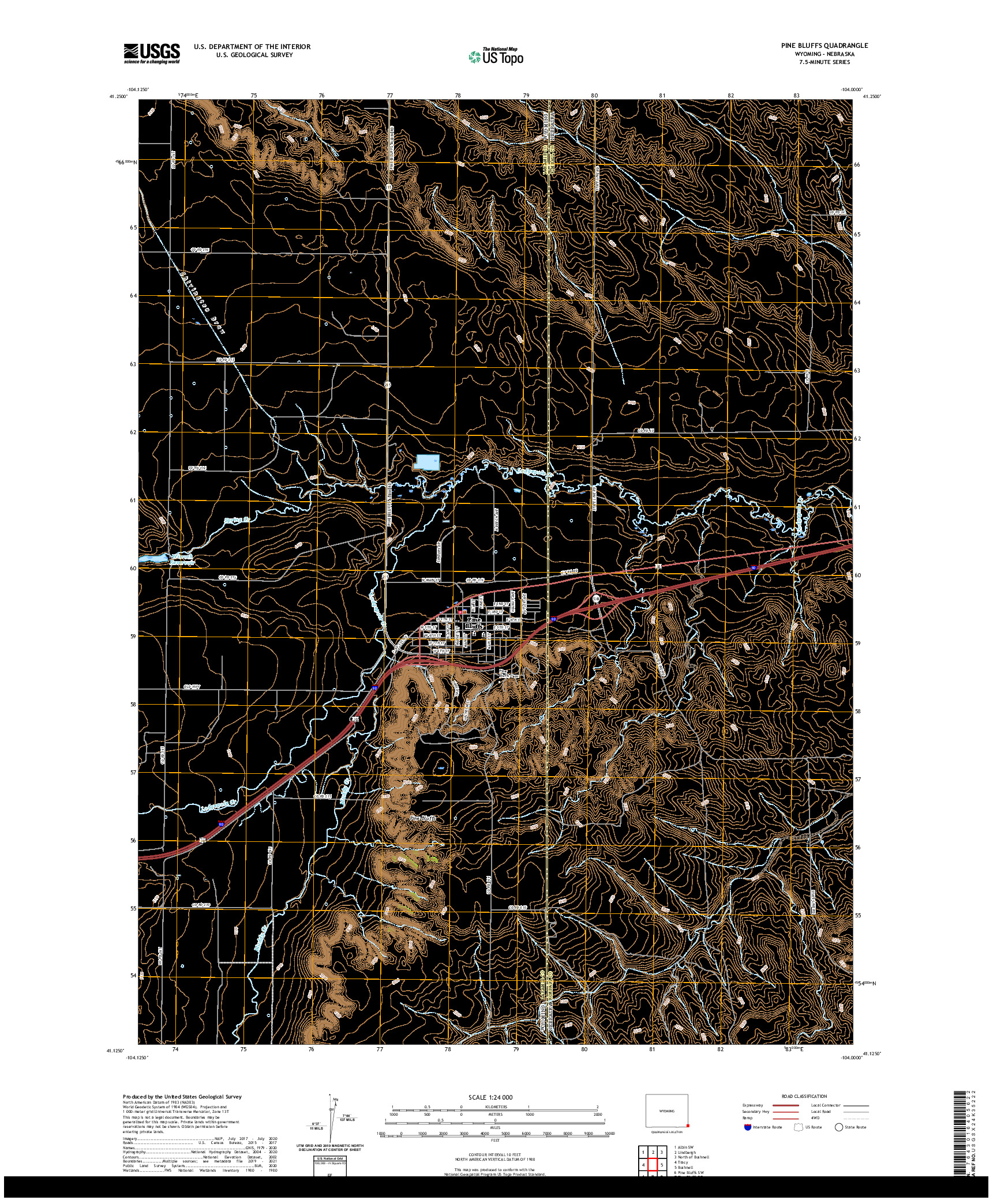USGS US TOPO 7.5-MINUTE MAP FOR PINE BLUFFS, WY,NE 2021