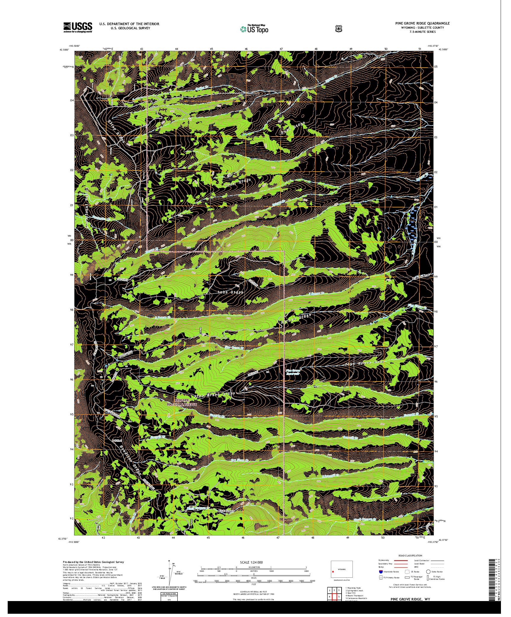 USGS US TOPO 7.5-MINUTE MAP FOR PINE GROVE RIDGE, WY 2021