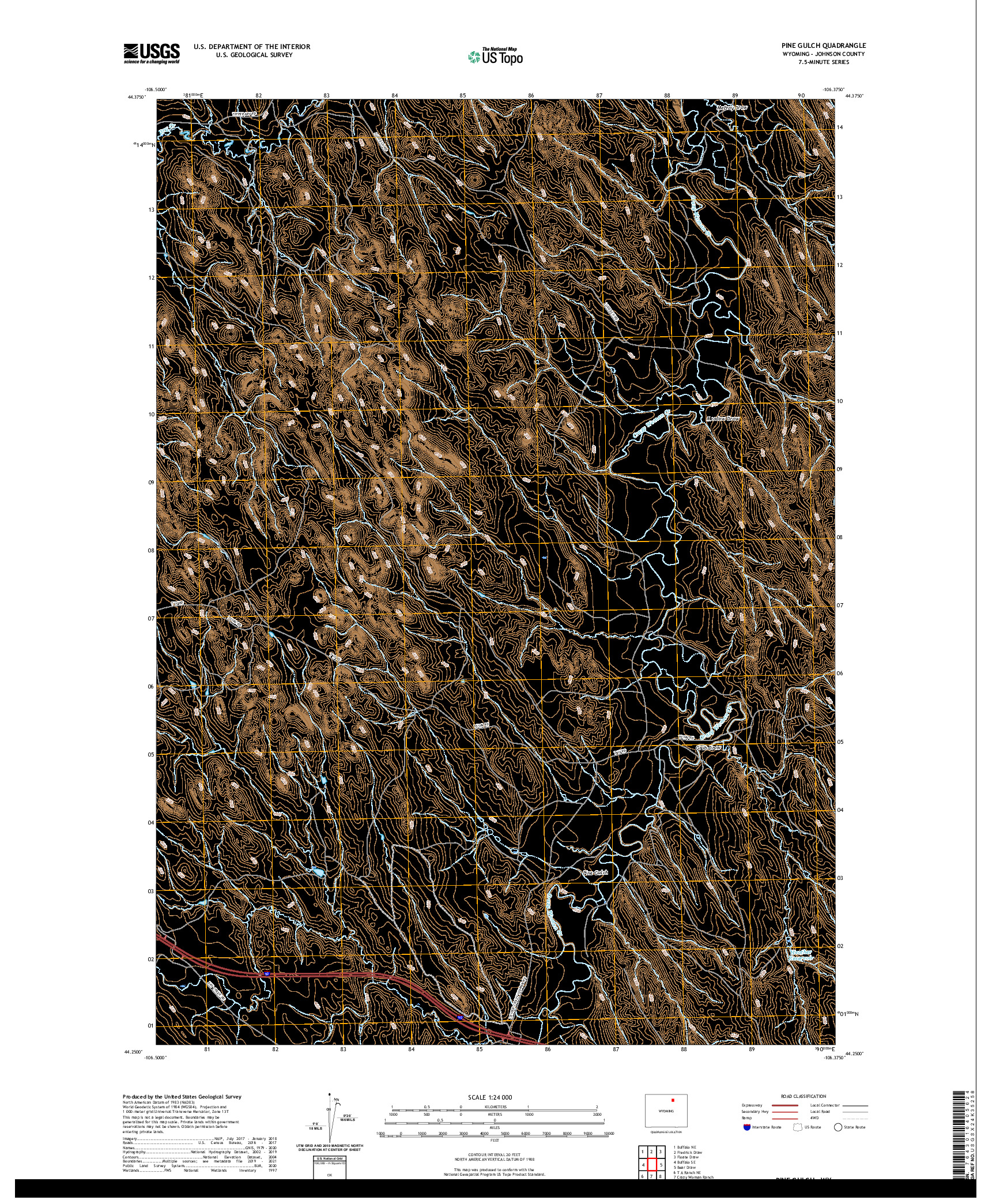 US TOPO 7.5-MINUTE MAP FOR PINE GULCH, WY