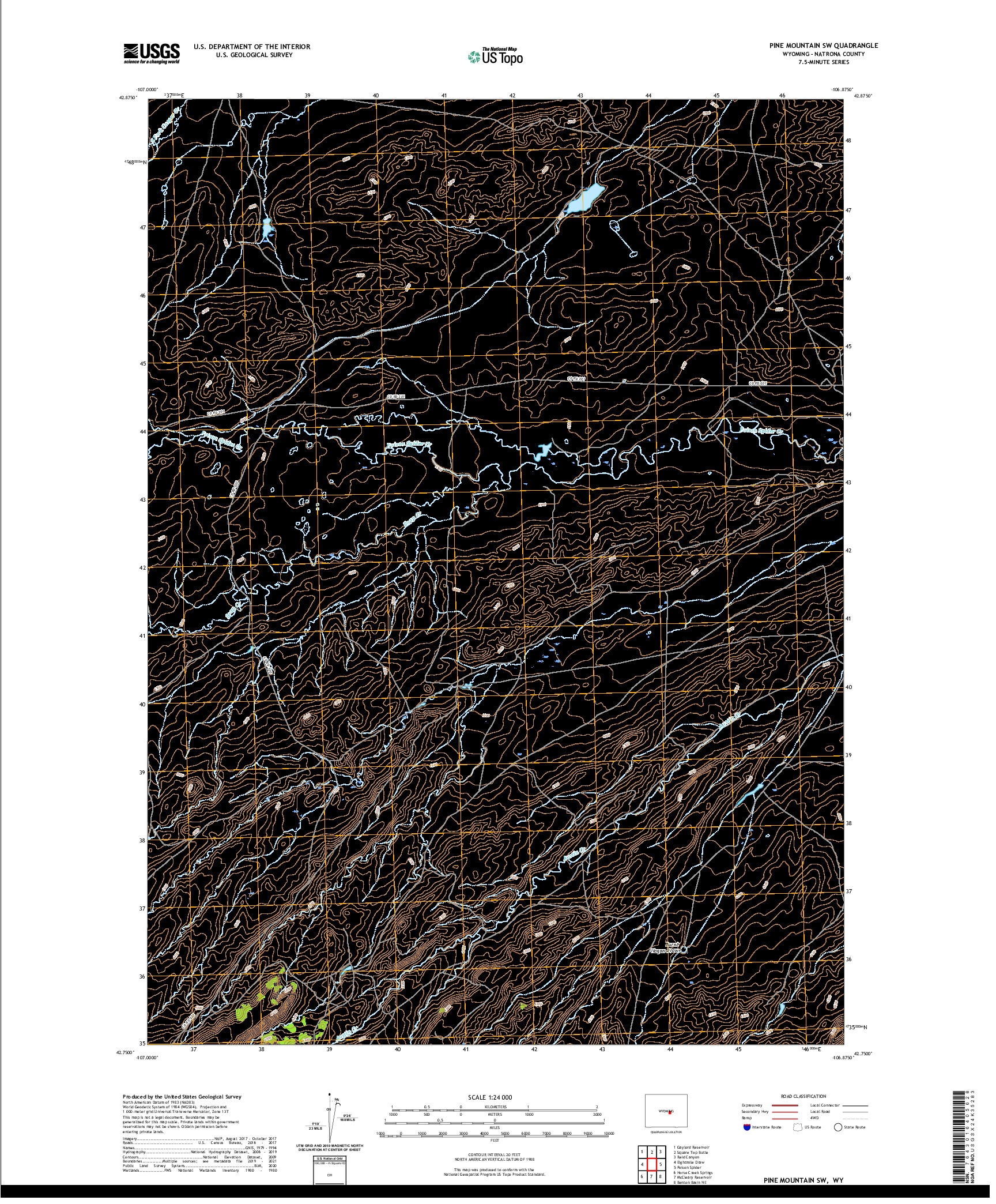 USGS US TOPO 7.5-MINUTE MAP FOR PINE MOUNTAIN SW, WY 2021