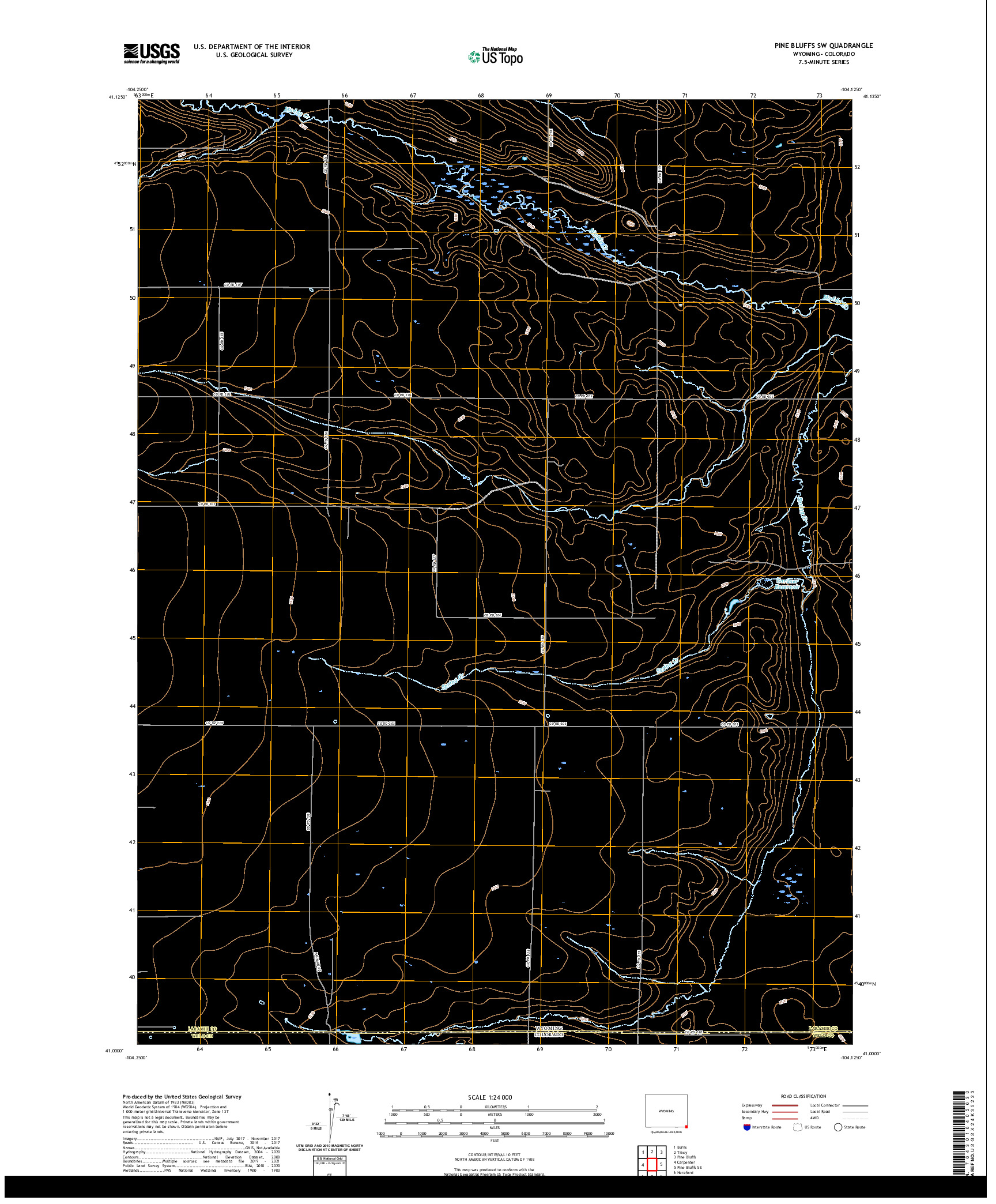 USGS US TOPO 7.5-MINUTE MAP FOR PINE BLUFFS SW, WY,CO 2021