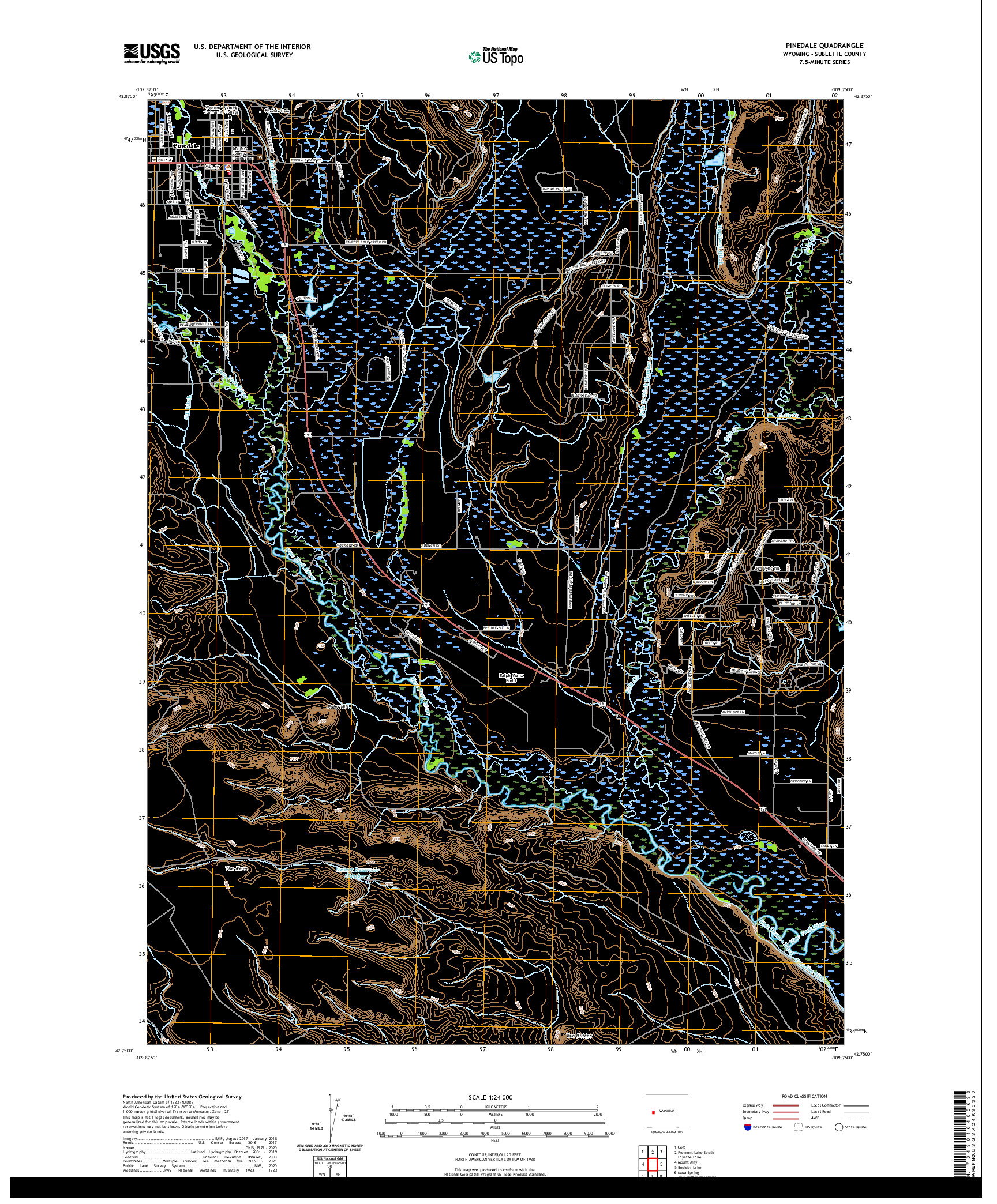 USGS US TOPO 7.5-MINUTE MAP FOR PINEDALE, WY 2021