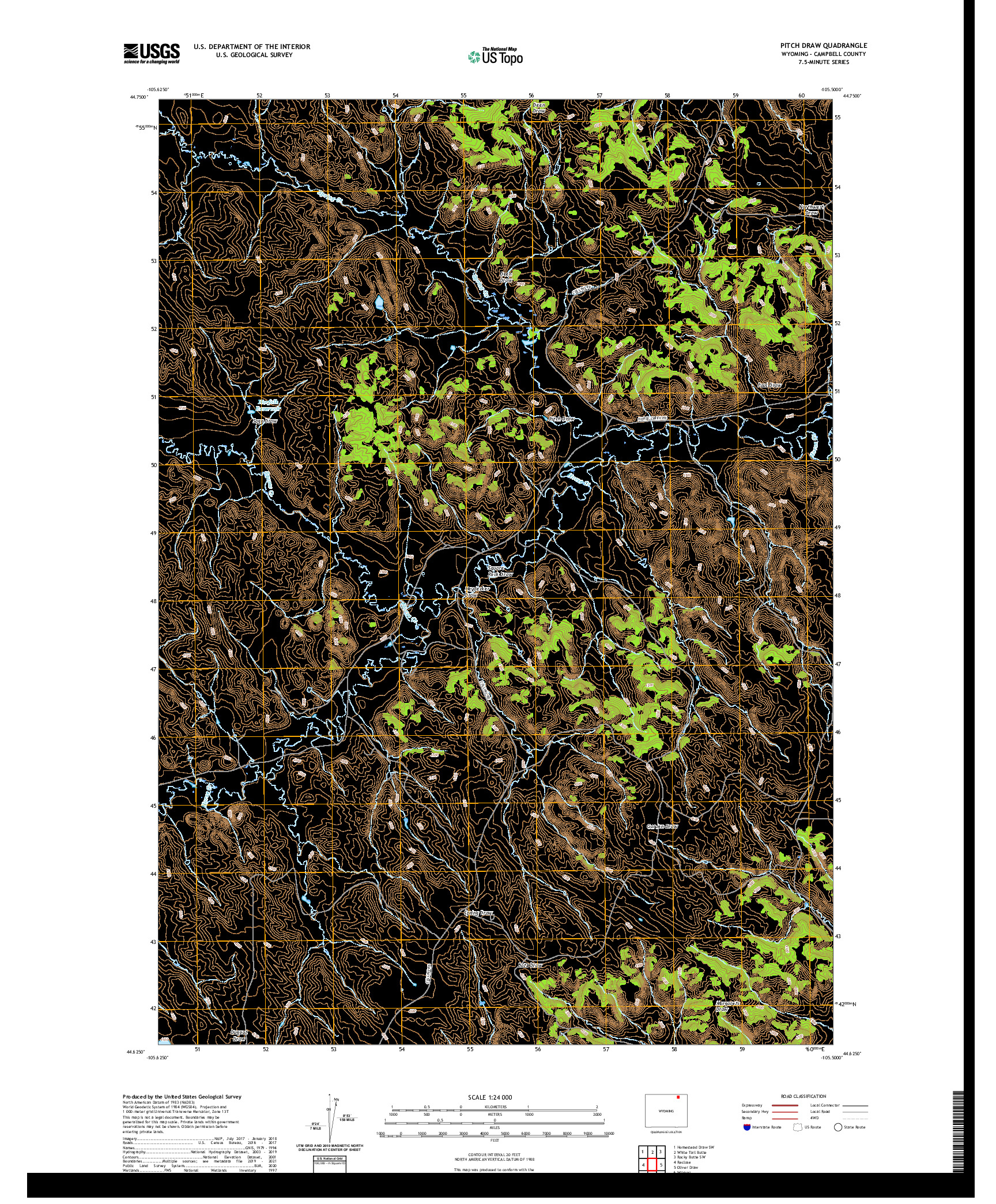 USGS US TOPO 7.5-MINUTE MAP FOR PITCH DRAW, WY 2021