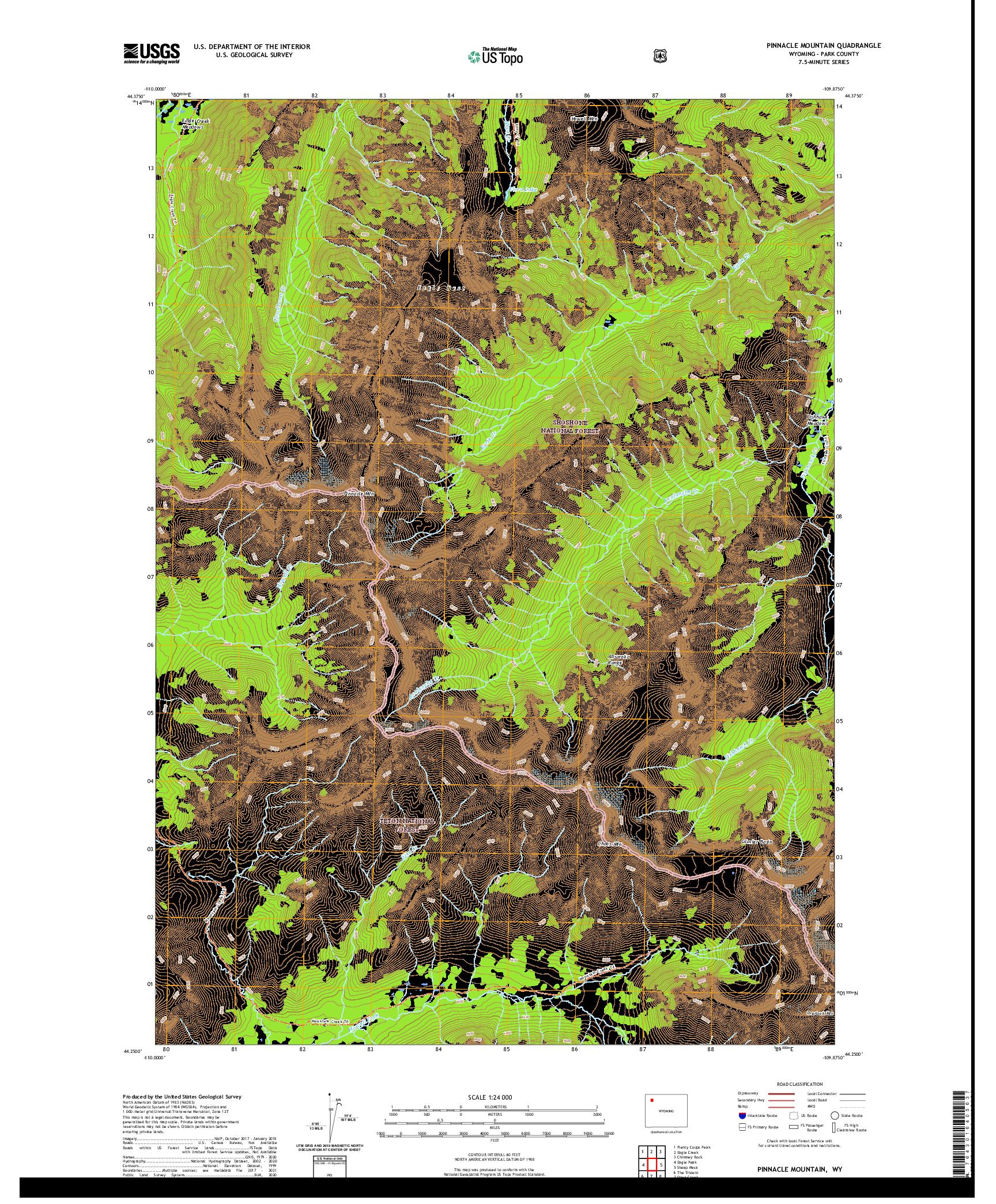 USGS US TOPO 7.5-MINUTE MAP FOR PINNACLE MOUNTAIN, WY 2021