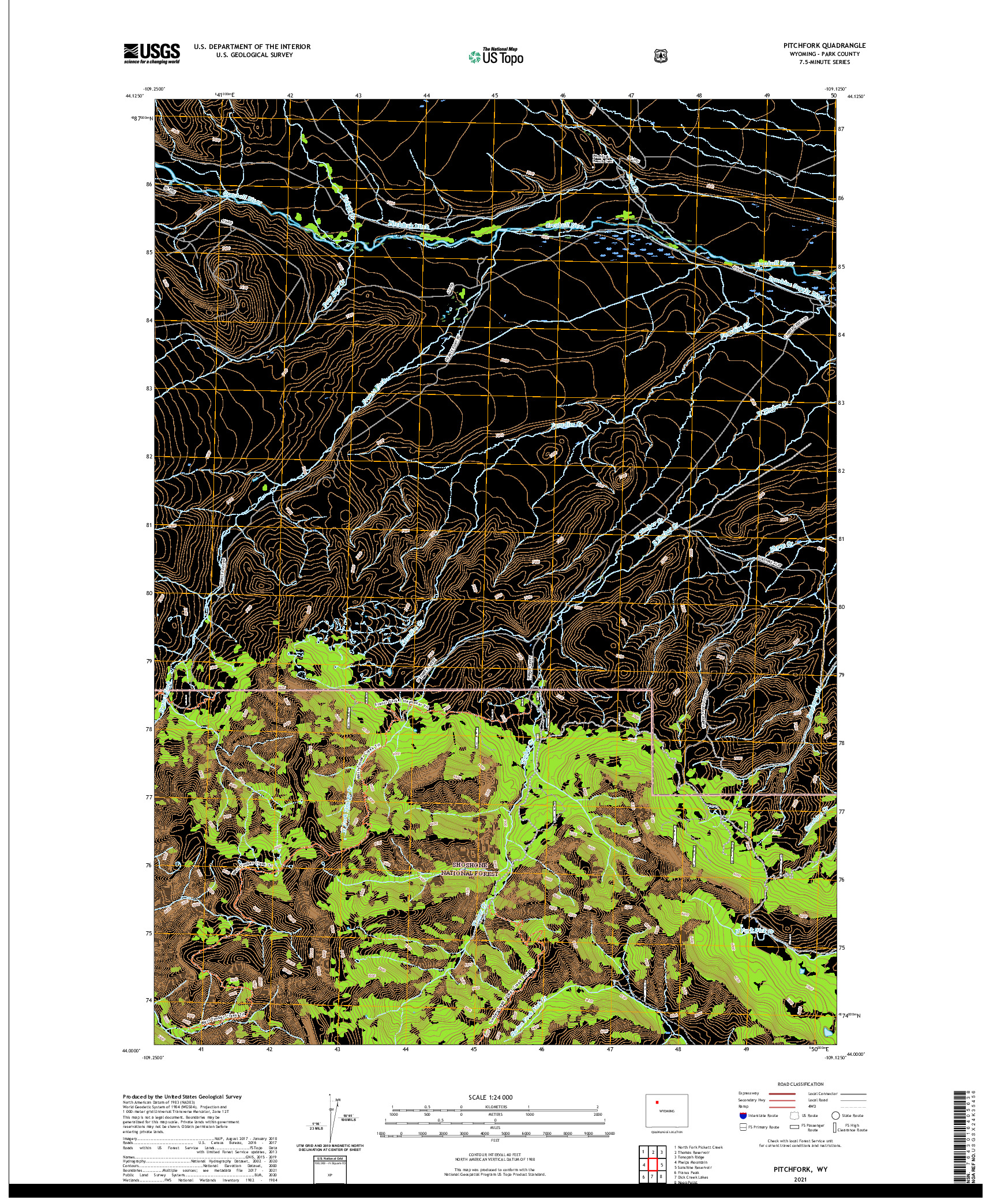 USGS US TOPO 7.5-MINUTE MAP FOR PITCHFORK, WY 2021