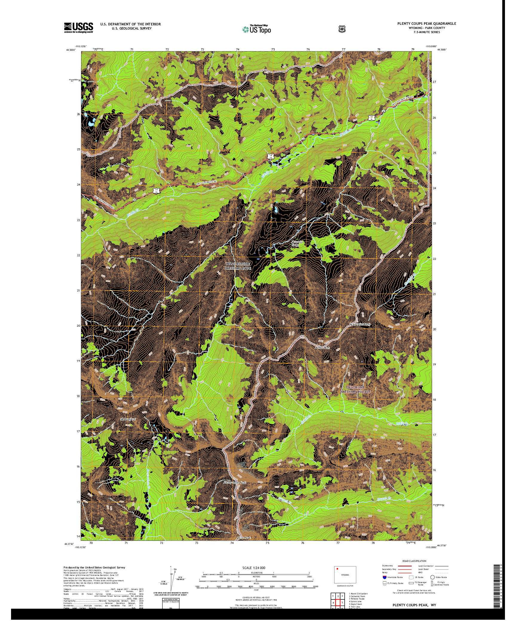 USGS US TOPO 7.5-MINUTE MAP FOR PLENTY COUPS PEAK, WY 2021