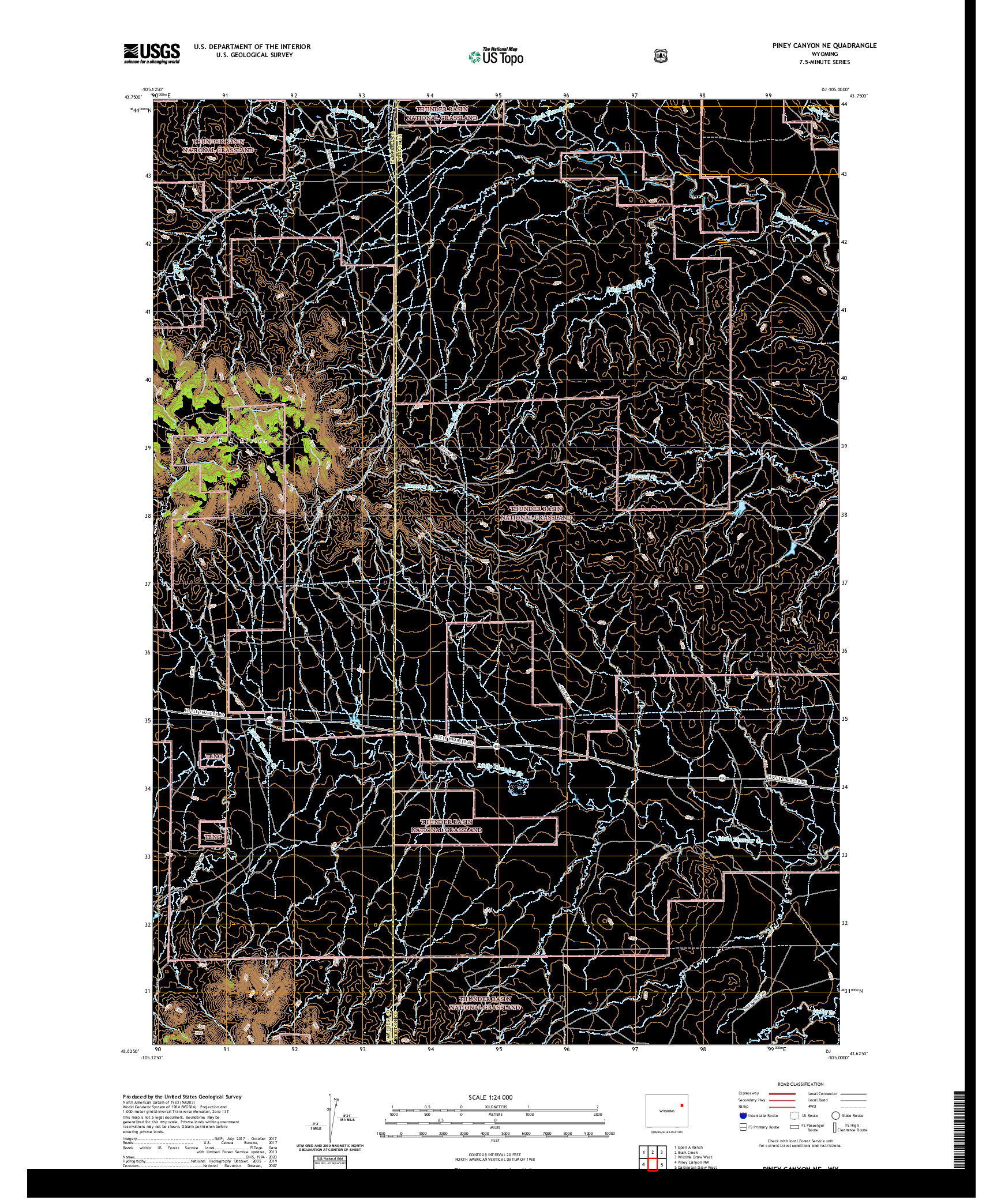 USGS US TOPO 7.5-MINUTE MAP FOR PINEY CANYON NE, WY 2021
