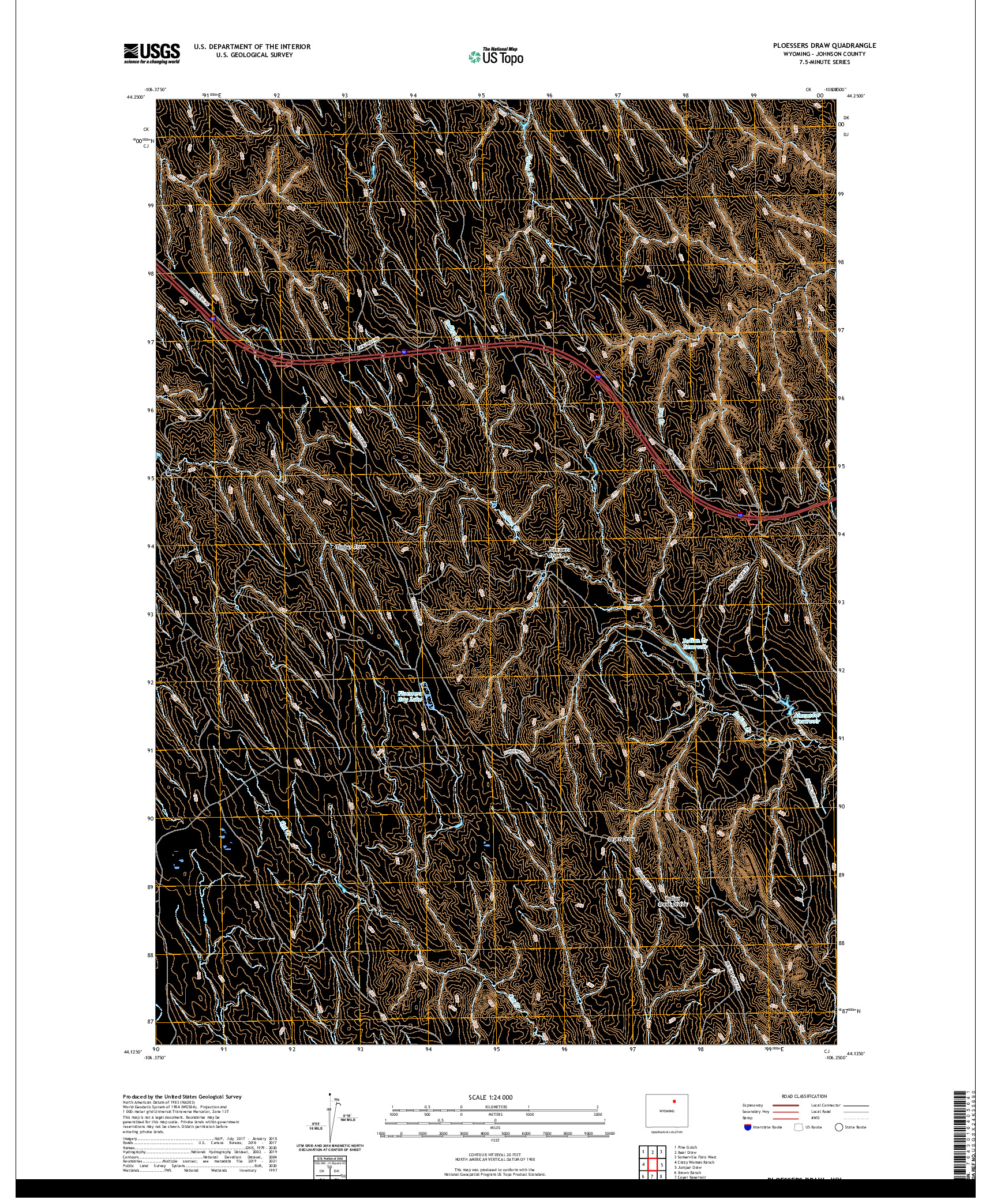 US TOPO 7.5-MINUTE MAP FOR PLOESSERS DRAW, WY