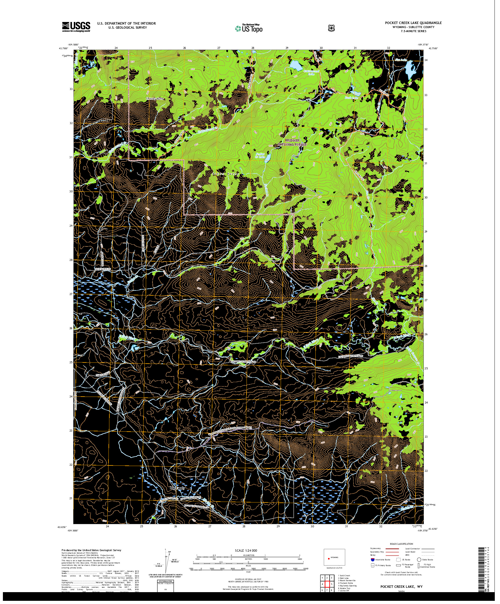 USGS US TOPO 7.5-MINUTE MAP FOR POCKET CREEK LAKE, WY 2021