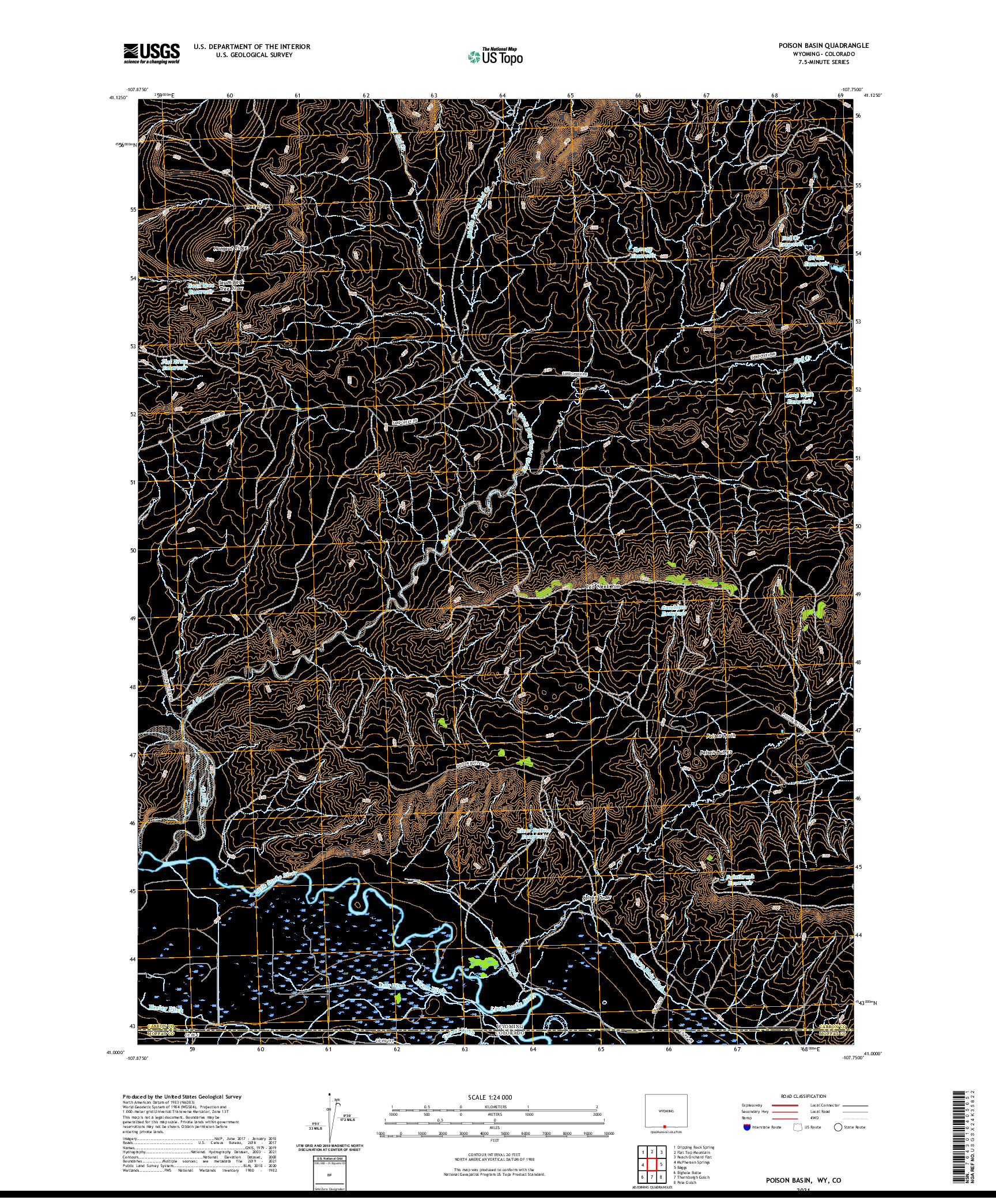 USGS US TOPO 7.5-MINUTE MAP FOR POISON BASIN, WY,CO 2021