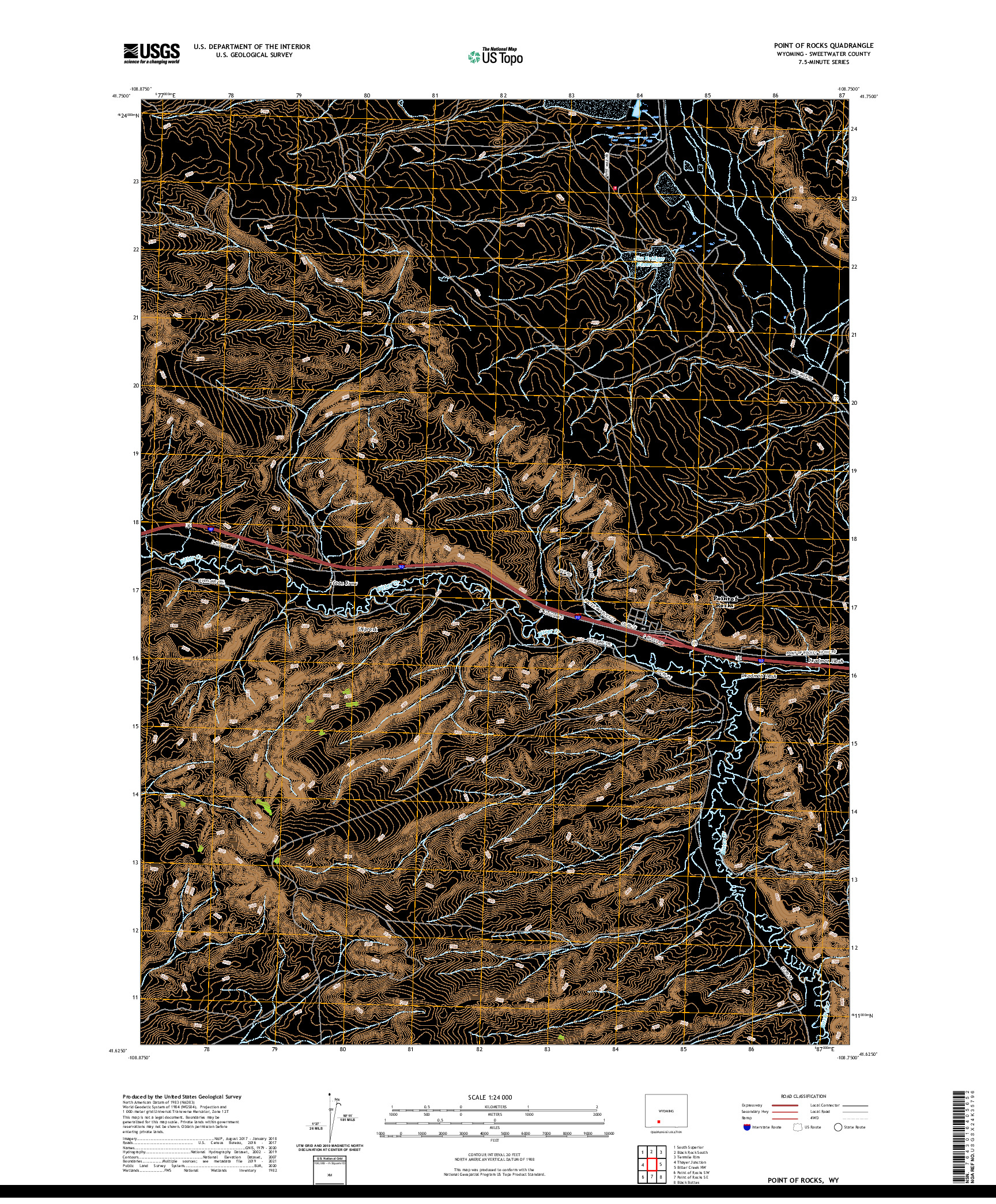 USGS US TOPO 7.5-MINUTE MAP FOR POINT OF ROCKS, WY 2021