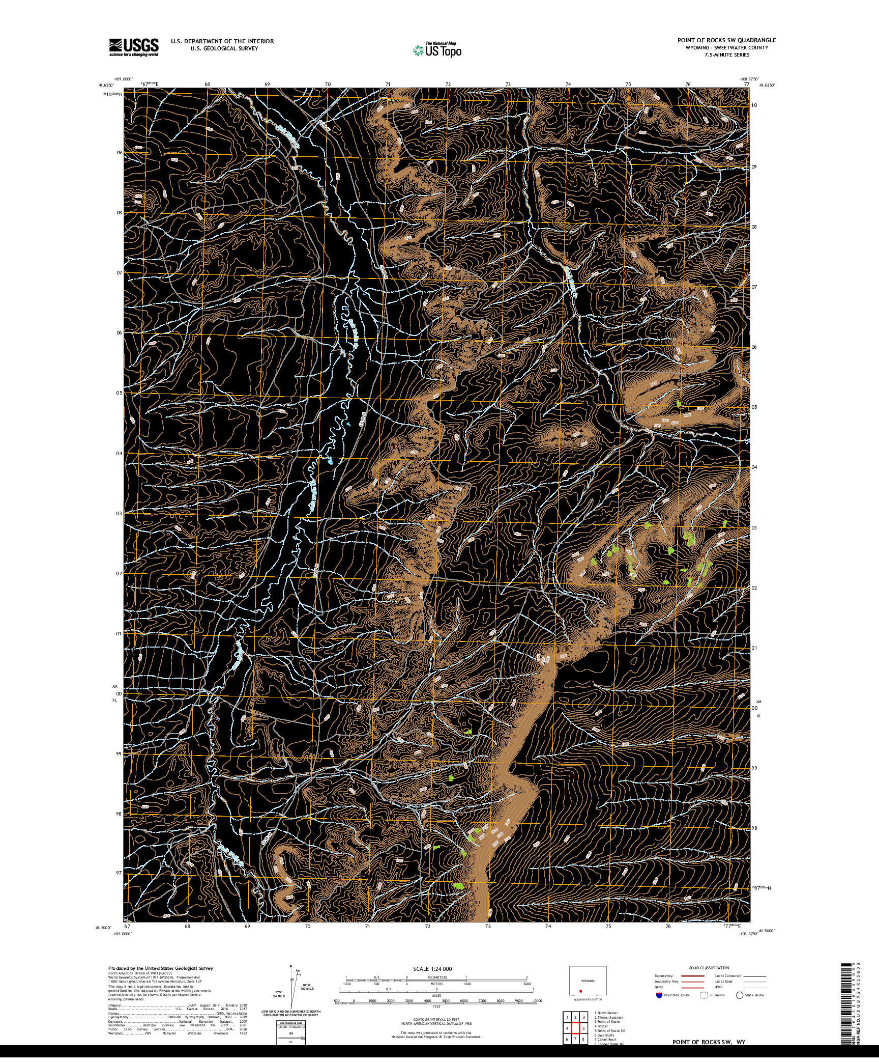 USGS US TOPO 7.5-MINUTE MAP FOR POINT OF ROCKS SW, WY 2021