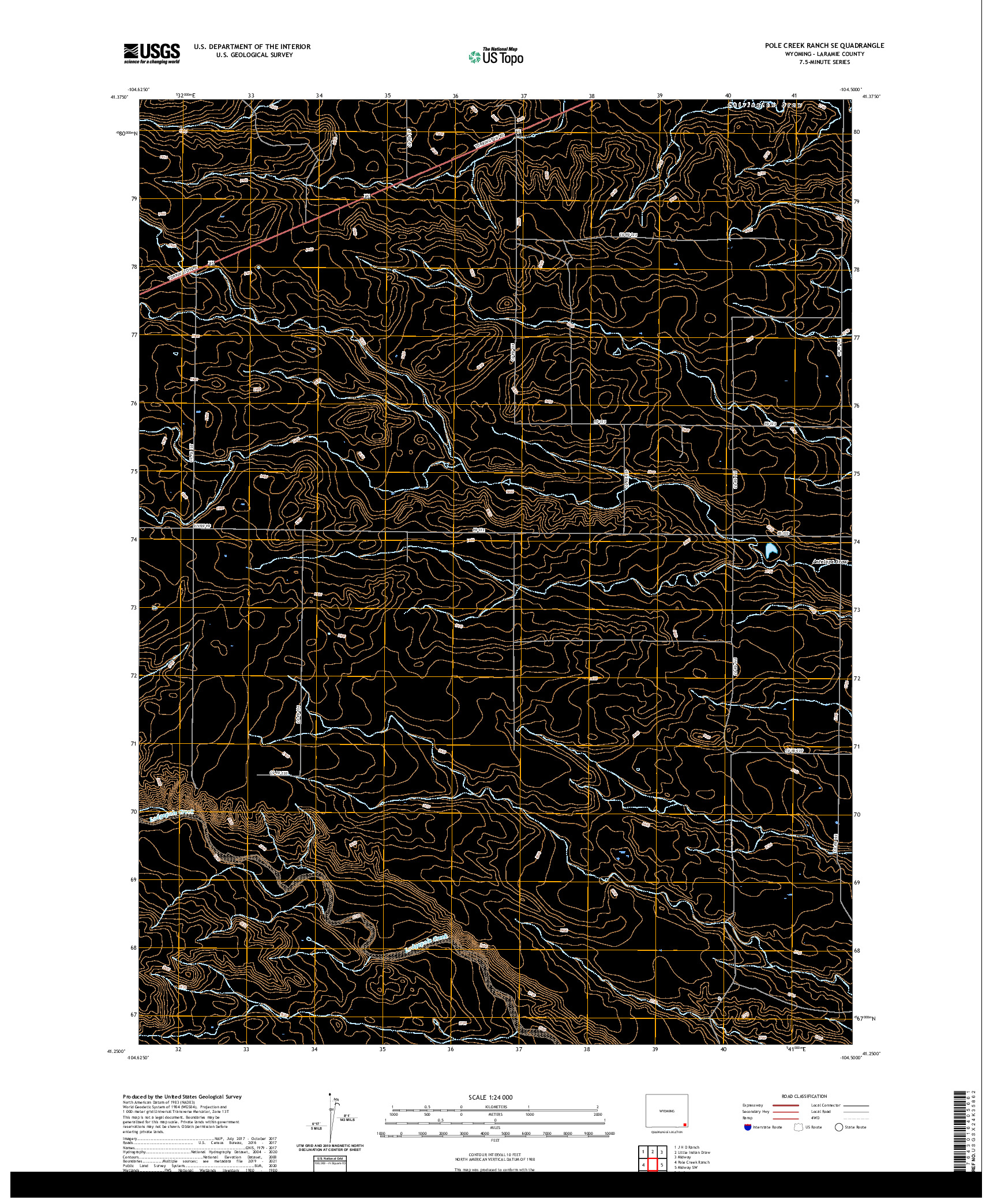 USGS US TOPO 7.5-MINUTE MAP FOR POLE CREEK RANCH SE, WY 2021