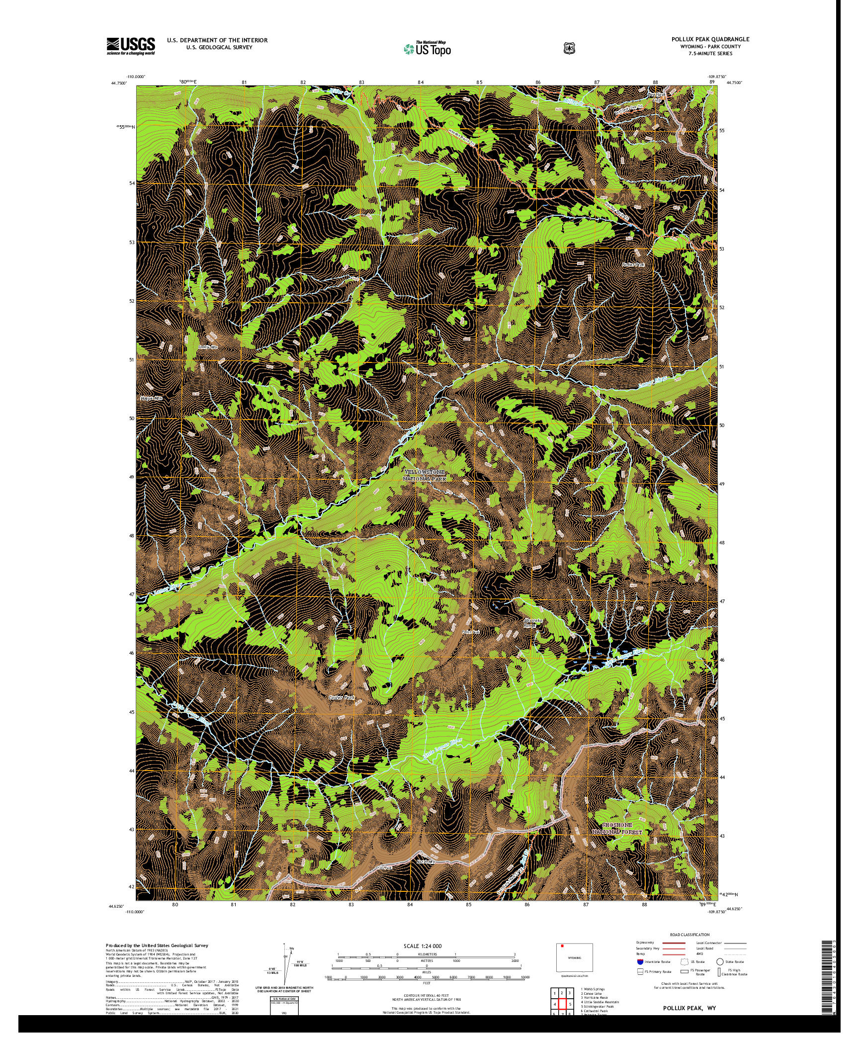 USGS US TOPO 7.5-MINUTE MAP FOR POLLUX PEAK, WY 2021