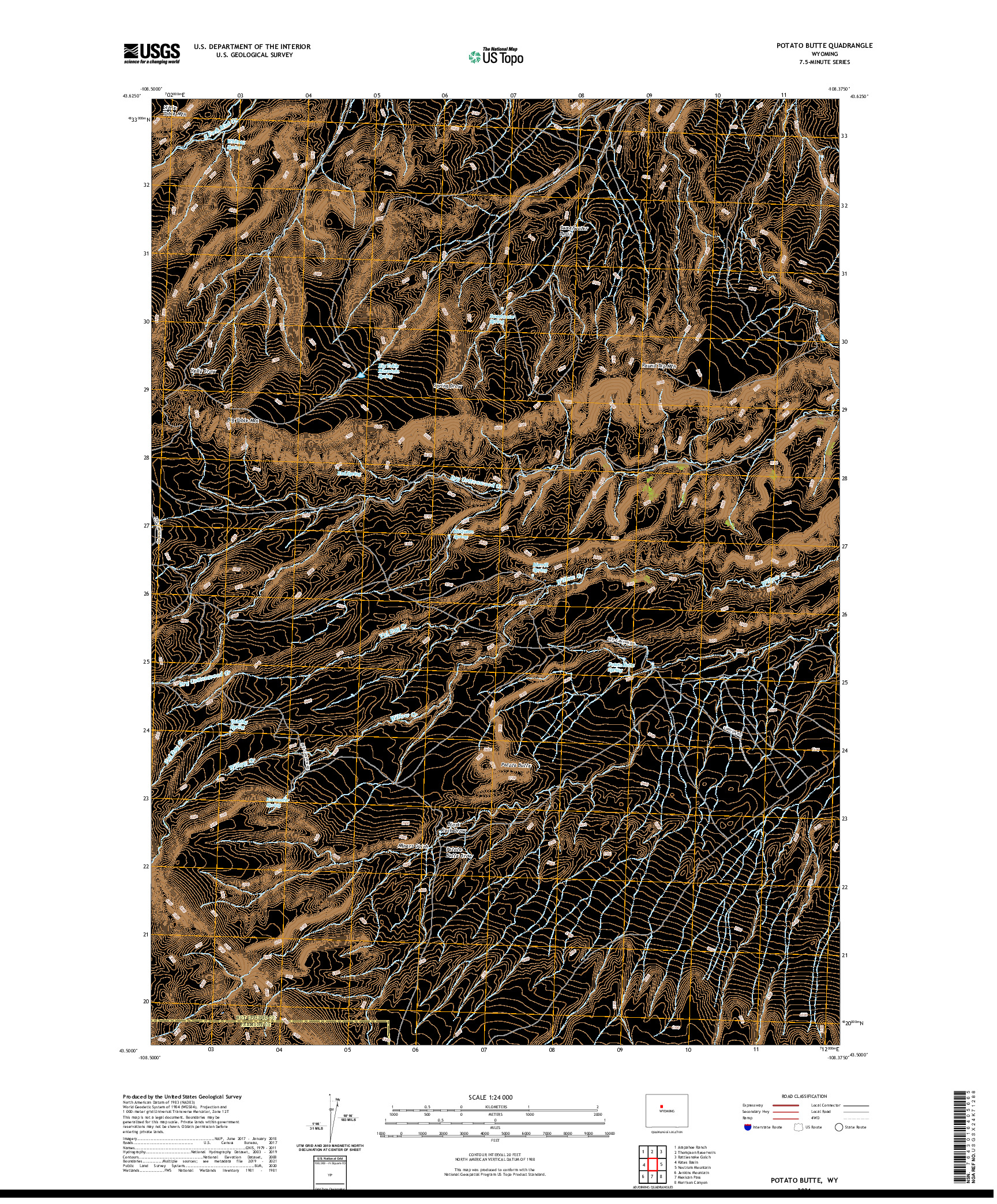 USGS US TOPO 7.5-MINUTE MAP FOR POTATO BUTTE, WY 2021