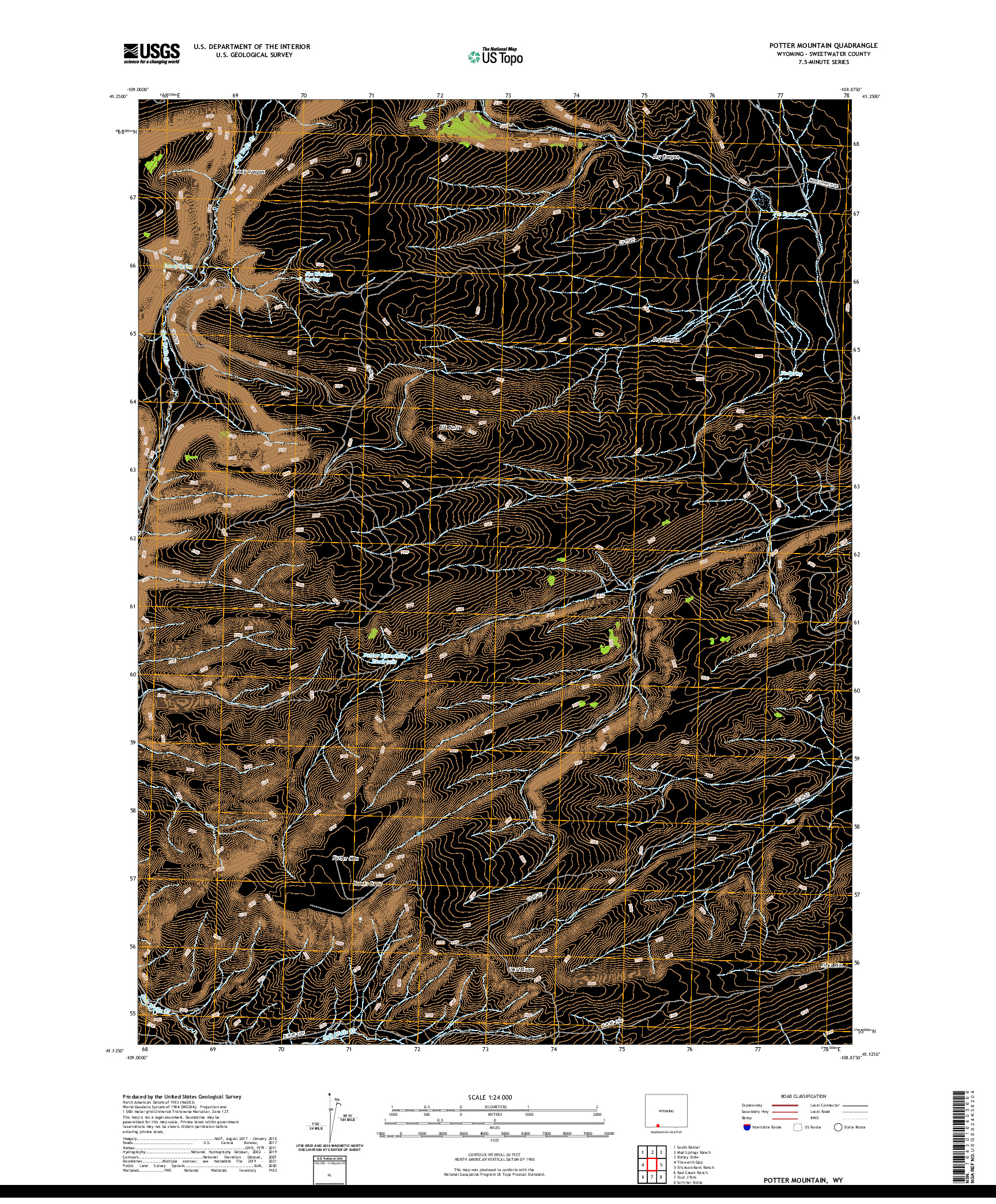 USGS US TOPO 7.5-MINUTE MAP FOR POTTER MOUNTAIN, WY 2021