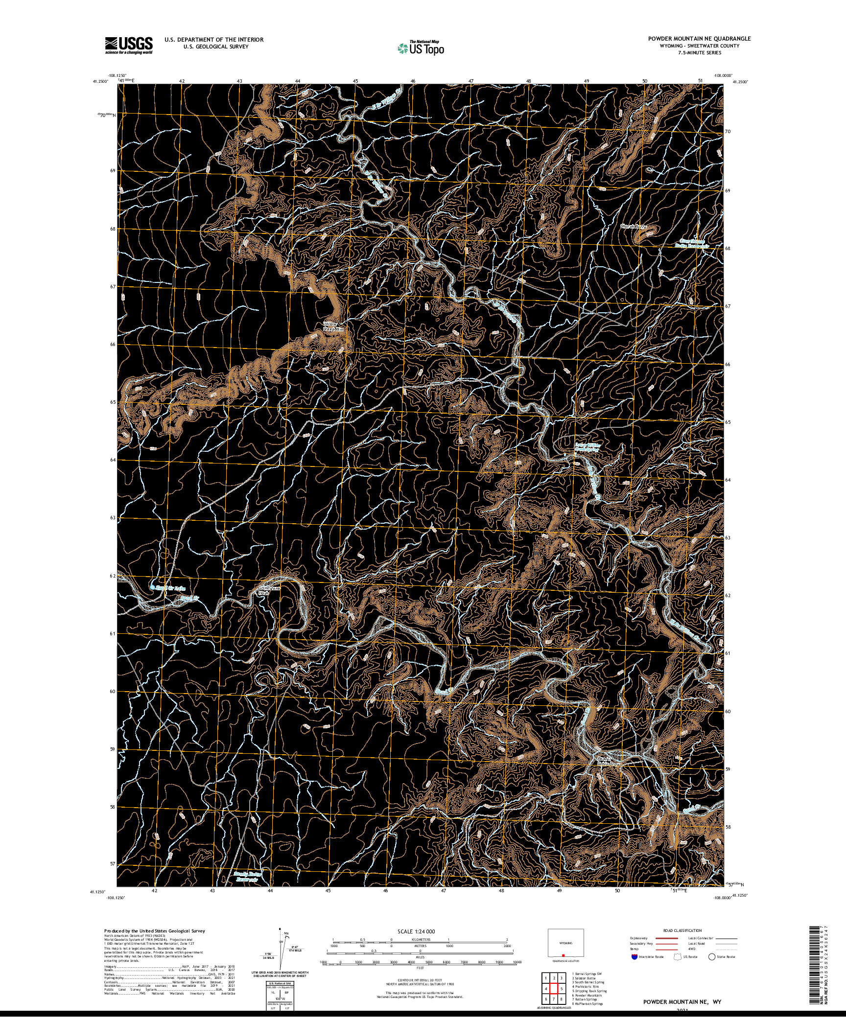 USGS US TOPO 7.5-MINUTE MAP FOR POWDER MOUNTAIN NE, WY 2021