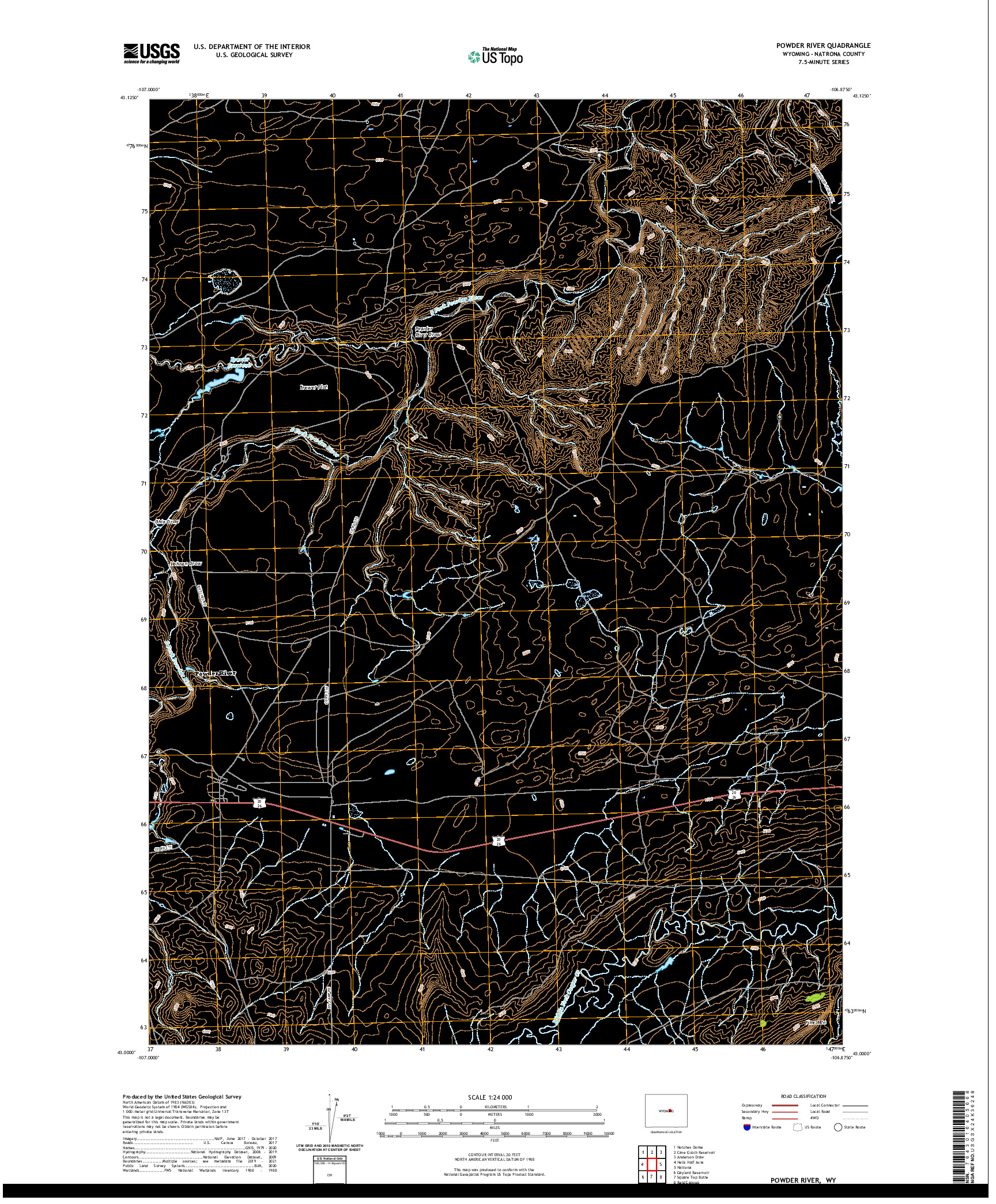USGS US TOPO 7.5-MINUTE MAP FOR POWDER RIVER, WY 2021