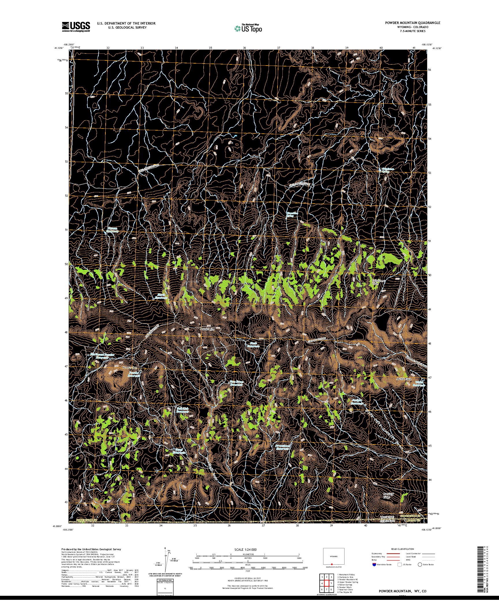 USGS US TOPO 7.5-MINUTE MAP FOR POWDER MOUNTAIN, WY,CO 2021