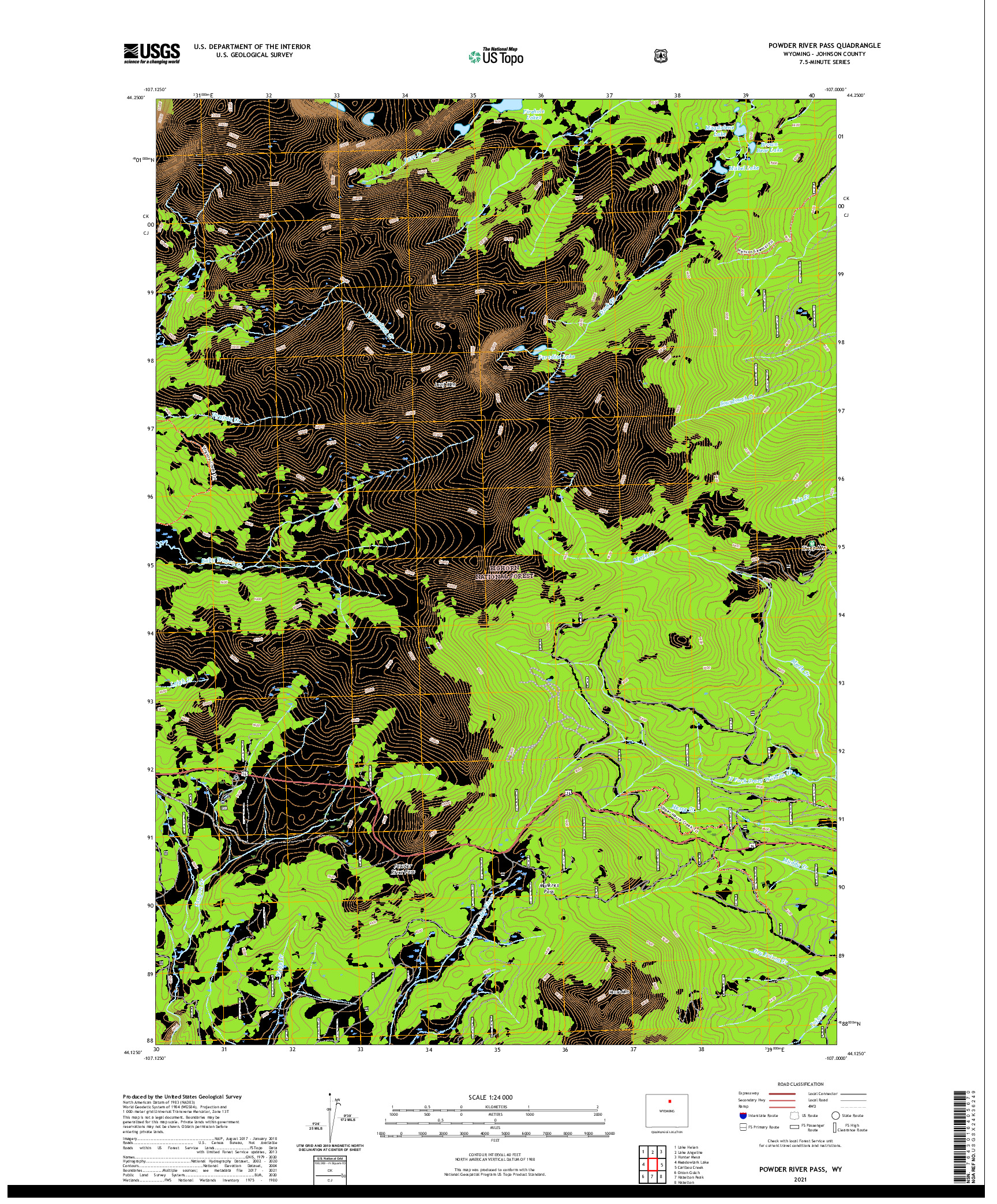 USGS US TOPO 7.5-MINUTE MAP FOR POWDER RIVER PASS, WY 2021